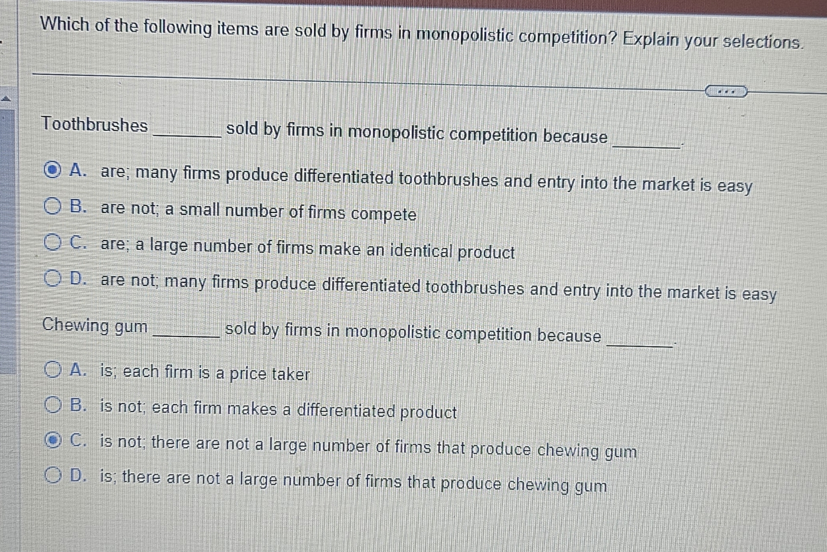 Which of the following items are sold by firms in