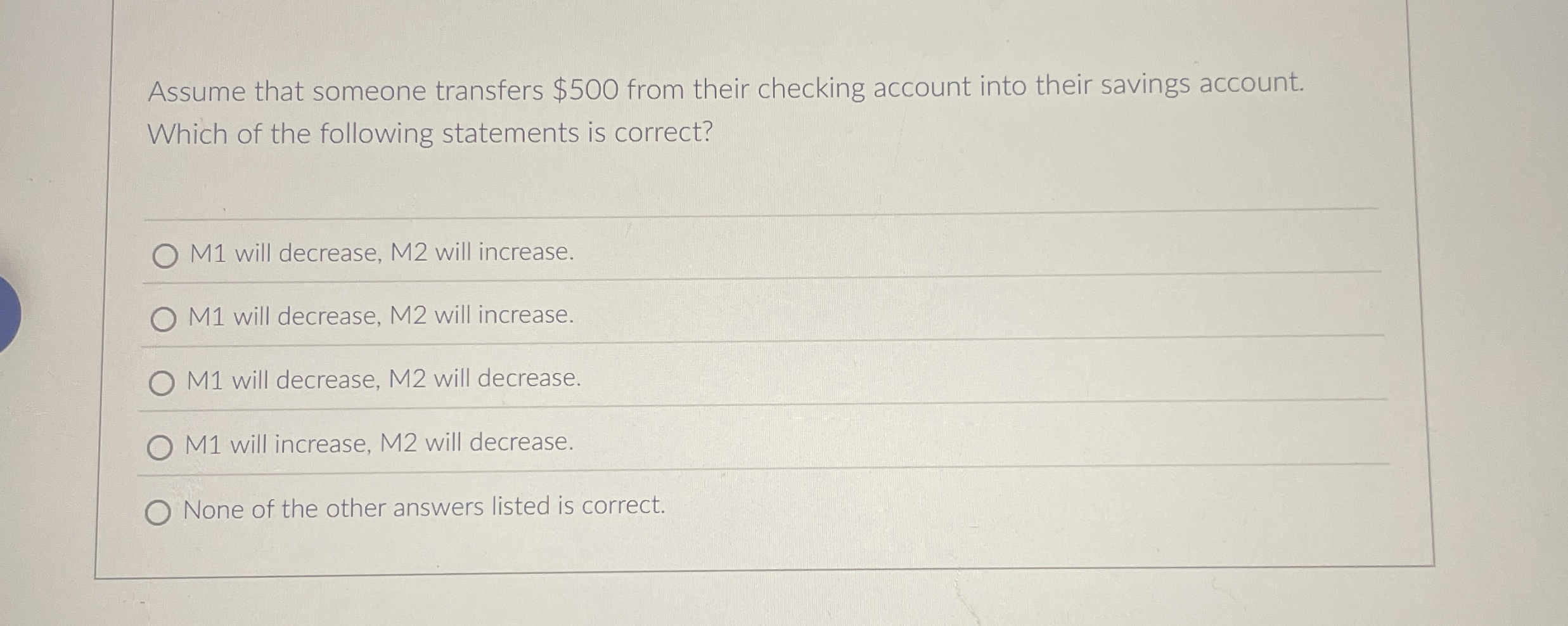 Assume that someone transfers $ 5 0 0 from their