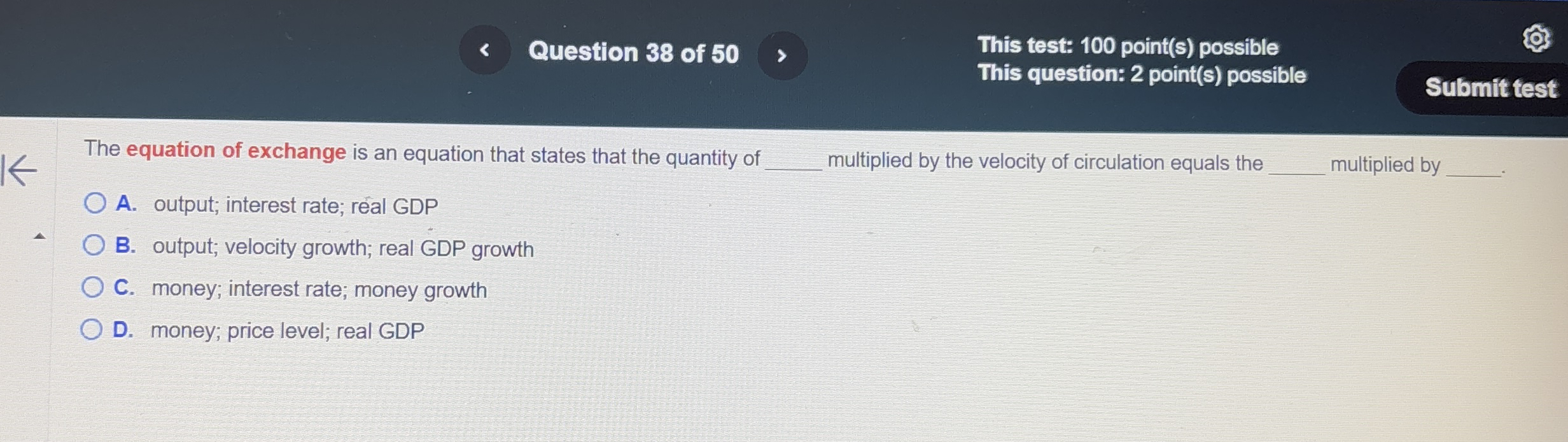 Question 3 8 of 5 0 This test: 1 0 0 point ( s )