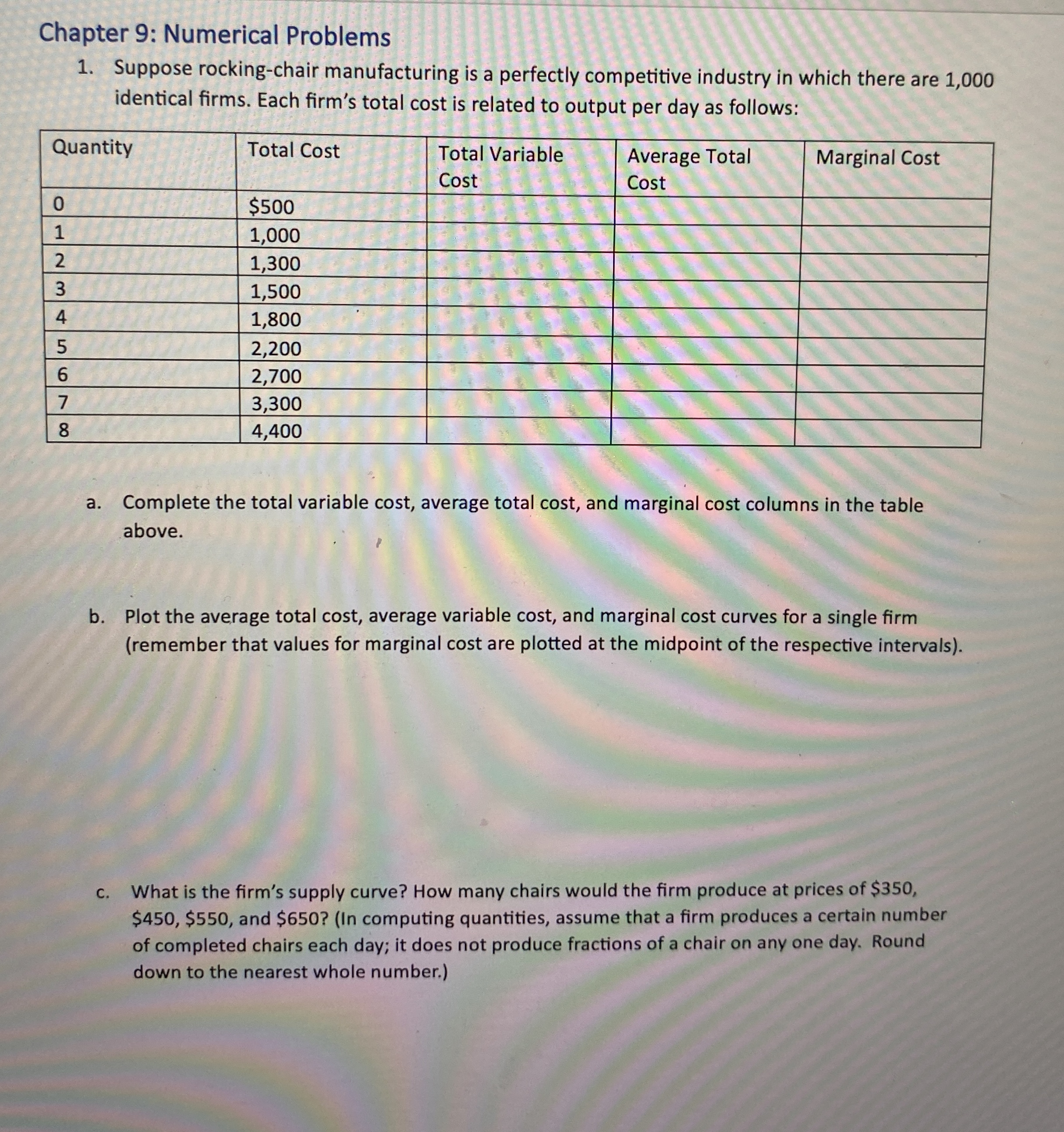 Chapter 9 : Numerical Problems Suppose rocking -