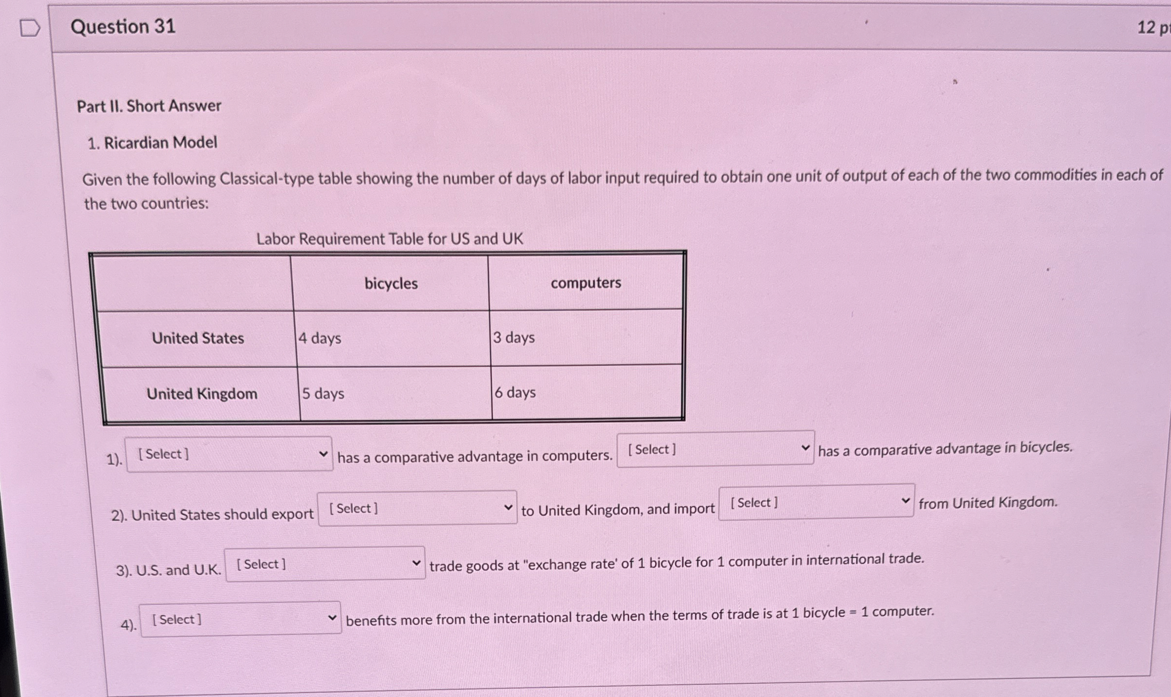 Question 3 1 1 2 p Part II . Short Answer