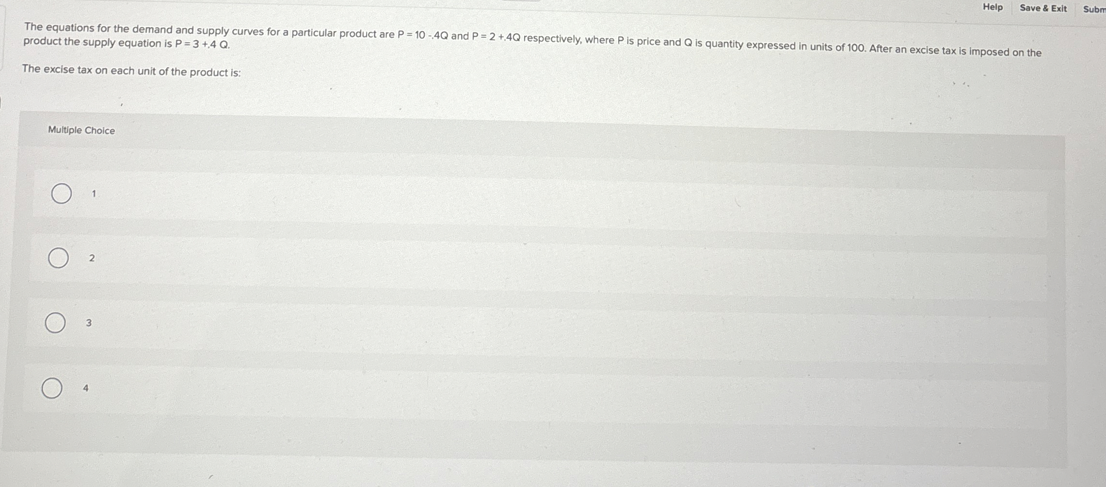 Help Save & Exit Subm The equations for the