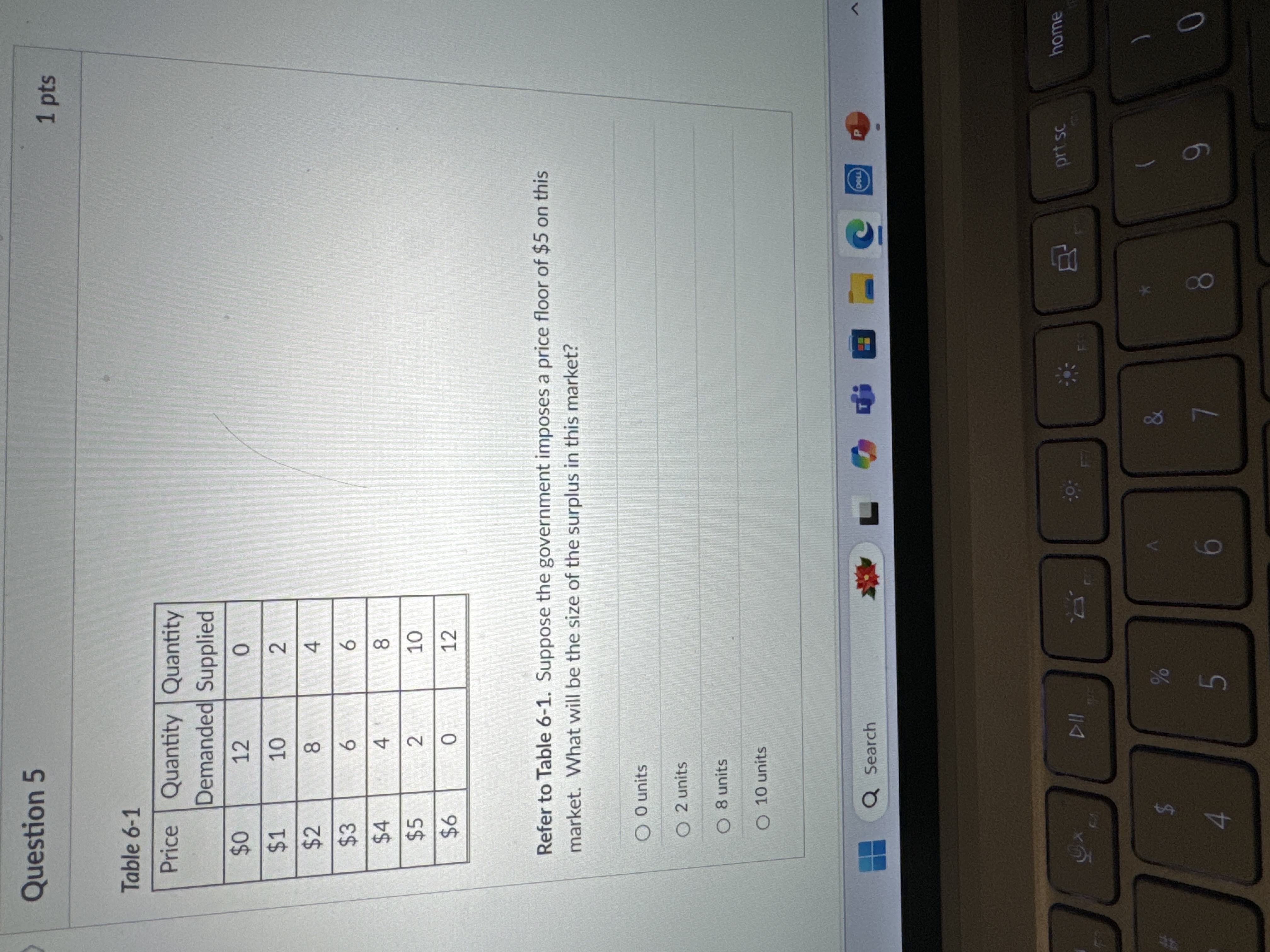 Question 5 Table 6 - 1 Refer to Table 6 - 1 .