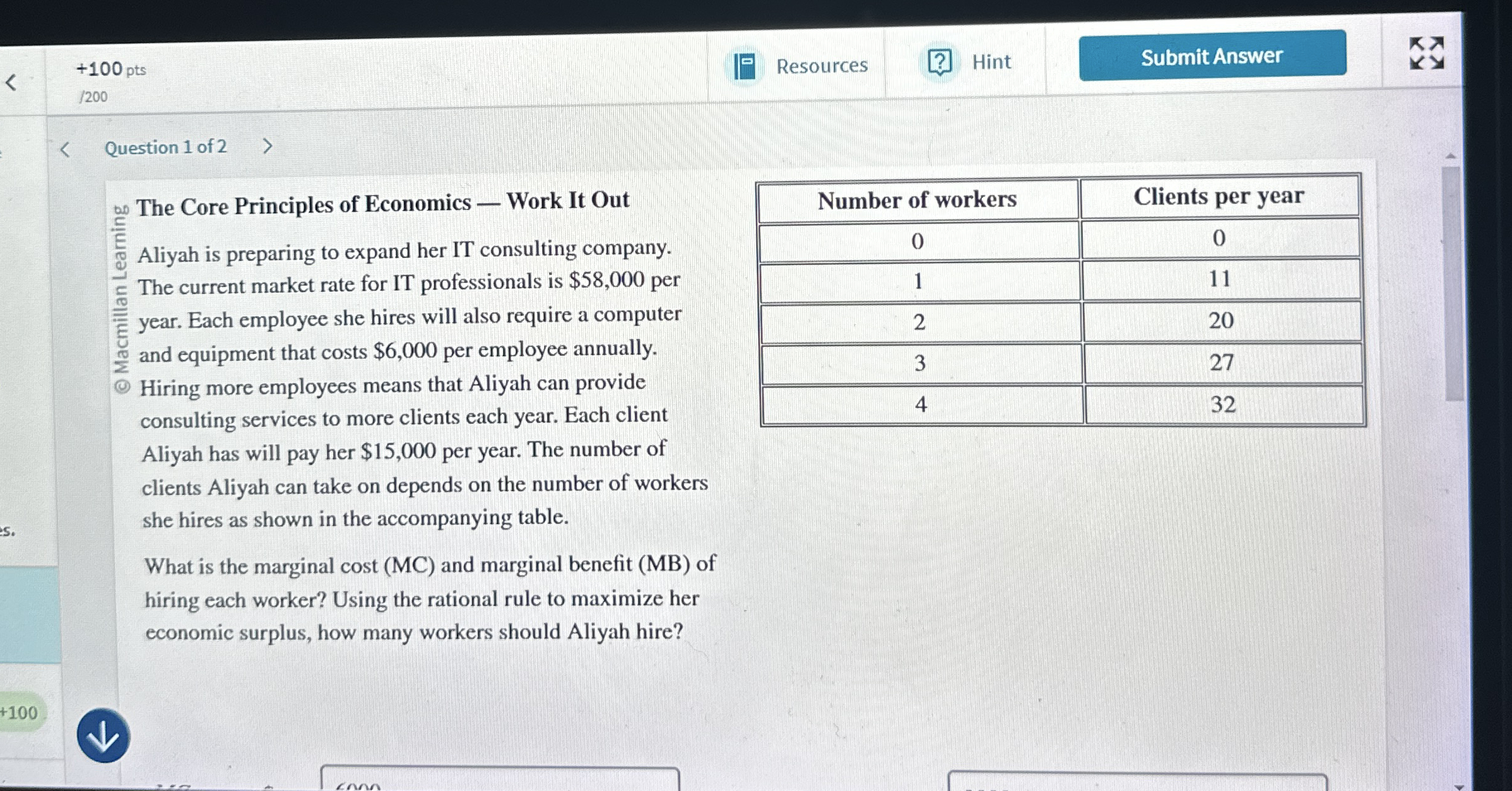 + 1 0 0 pts Resources Hint 1 2 0 0 Question 1 of