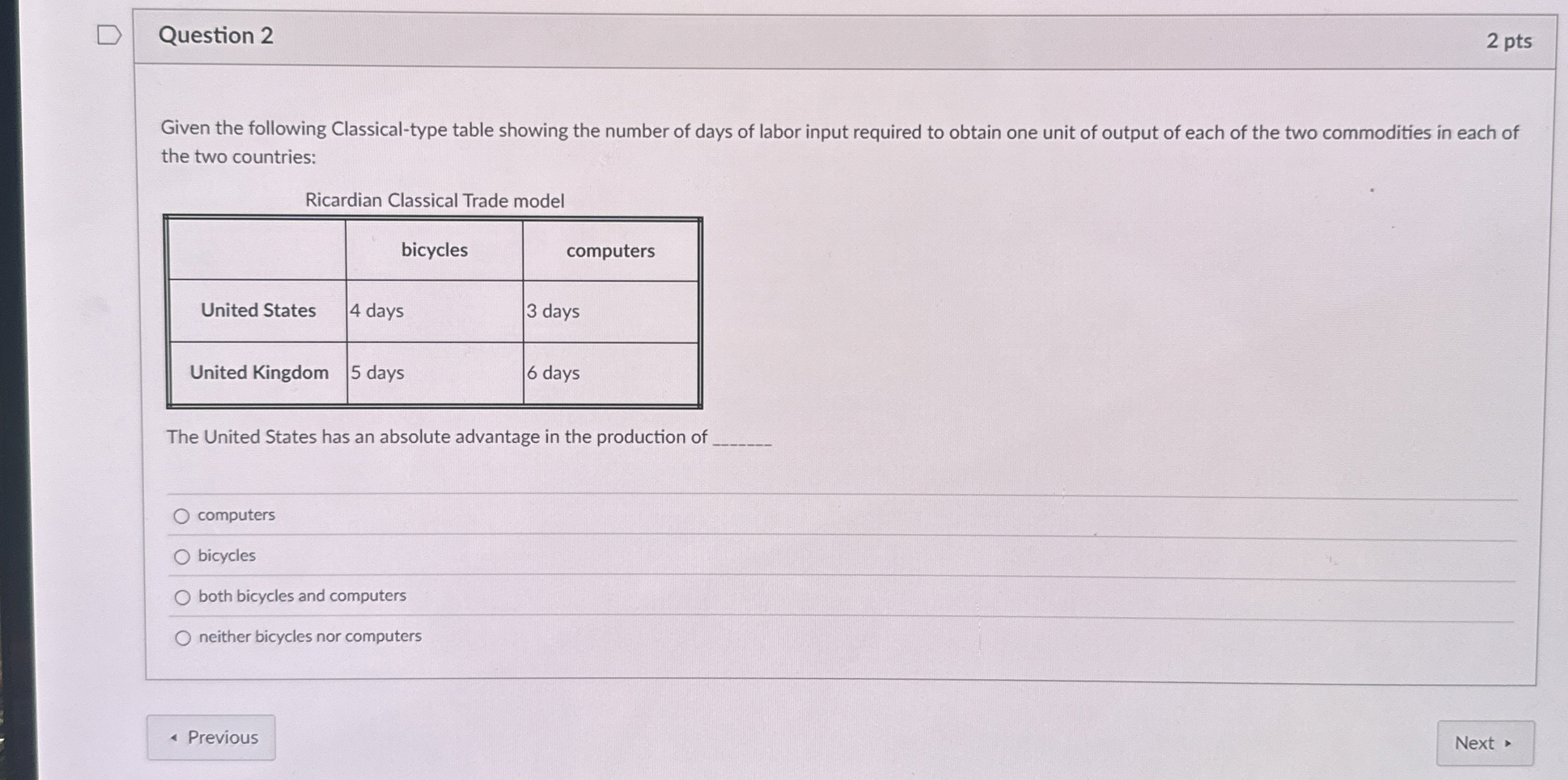 Question 2 2 pts Given the following Classical -