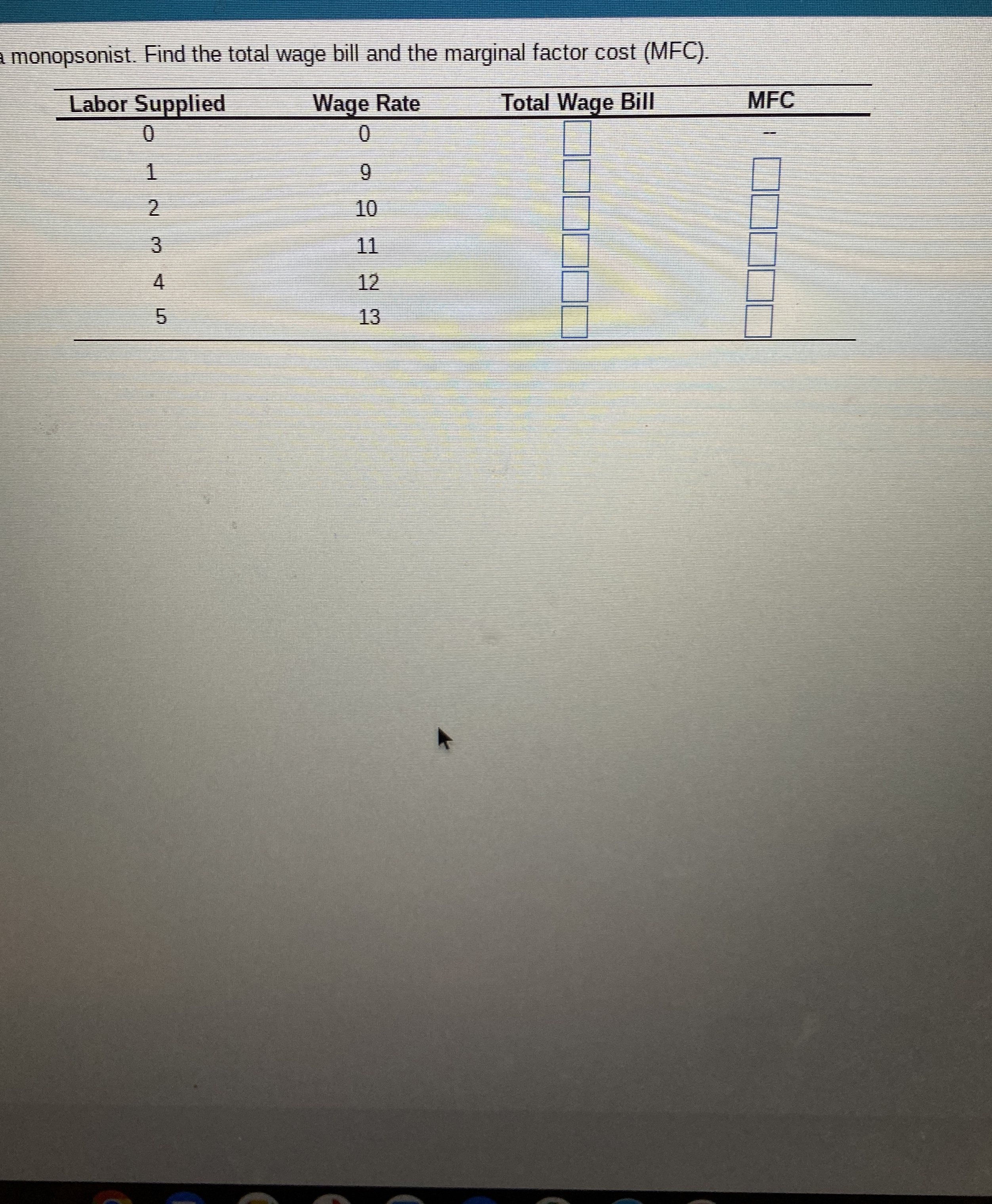 monopsonist. Find the total wage bill and the