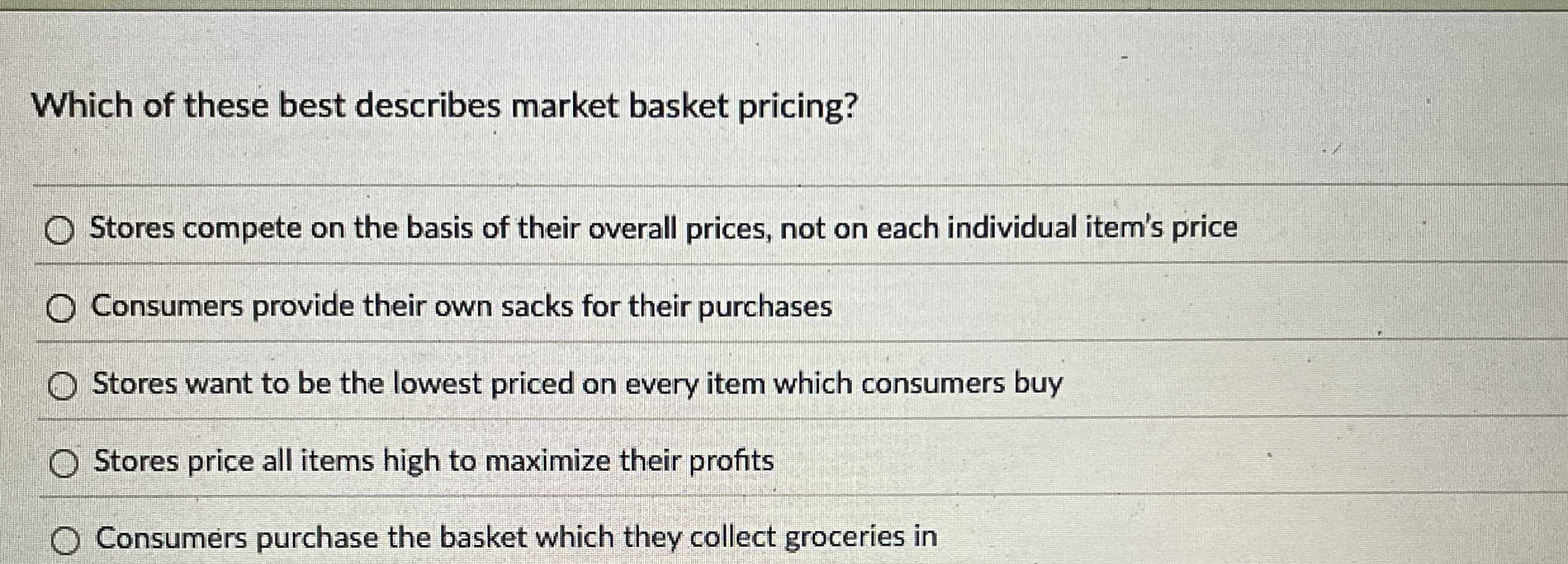 Which of these best describes market basket
