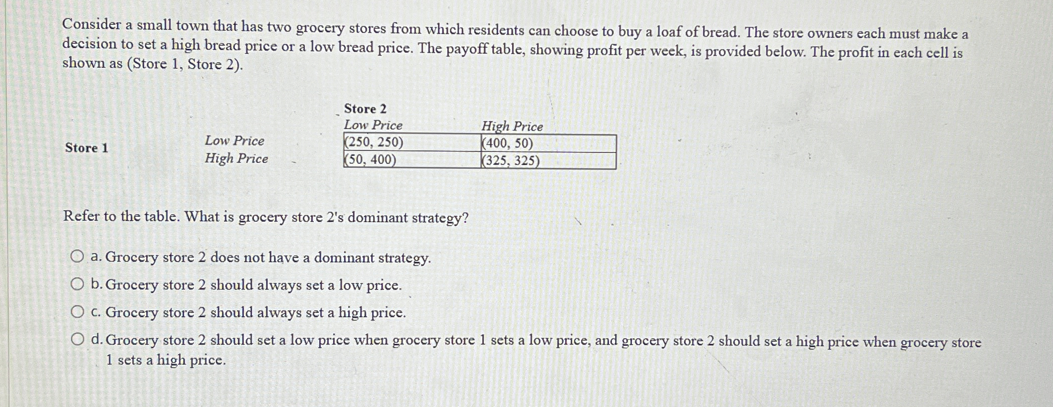 Consider a small town that has two grocery stores