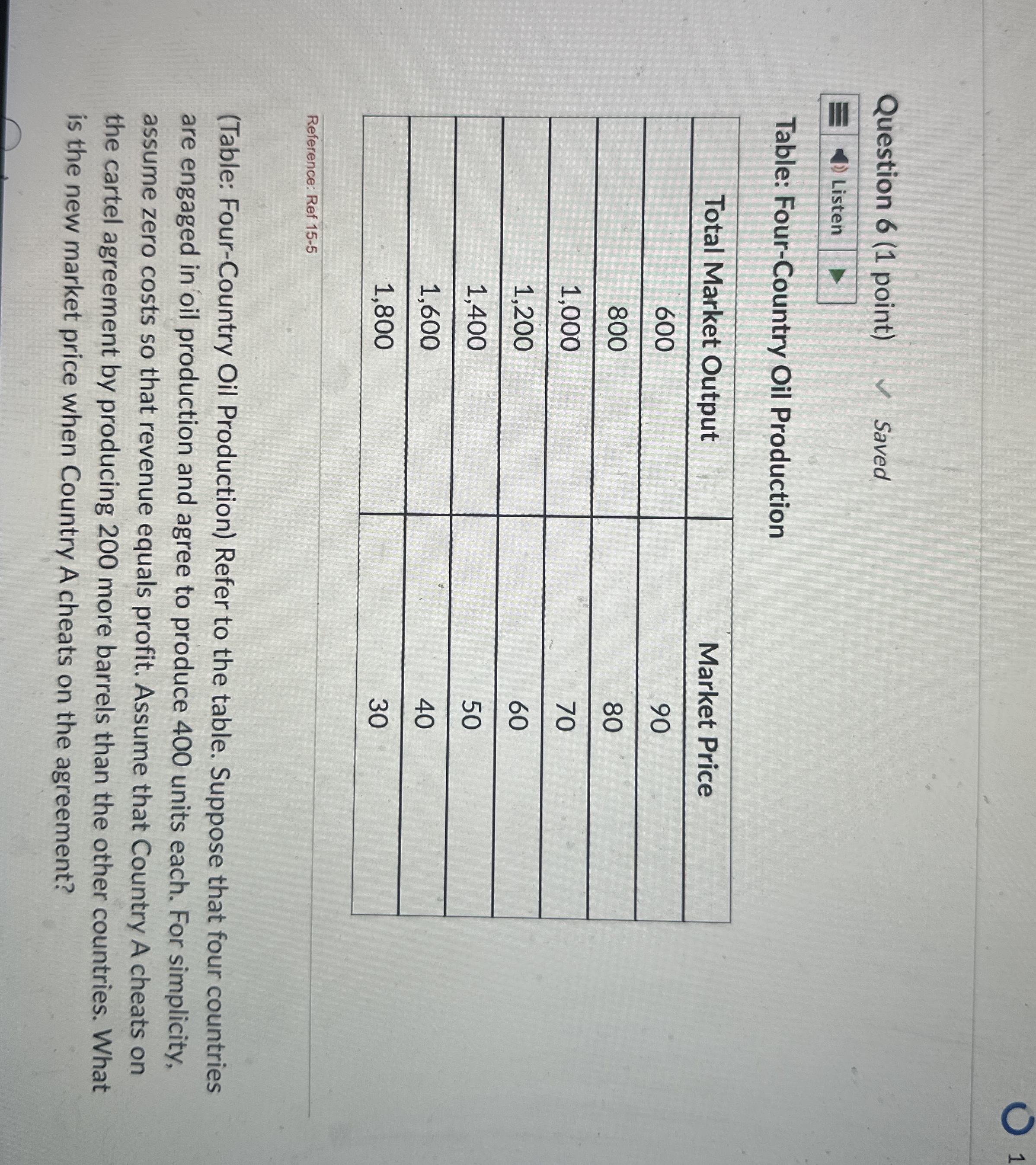 Question 6 ( 1 point ) Saved Listen Table: Four -
