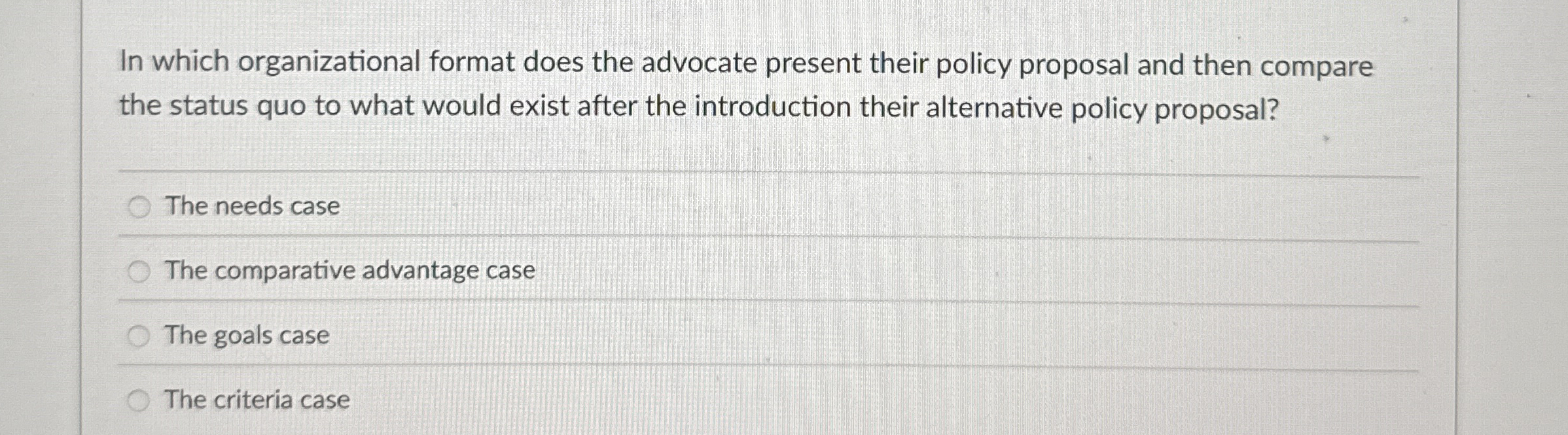 In which organizational format does the advocate