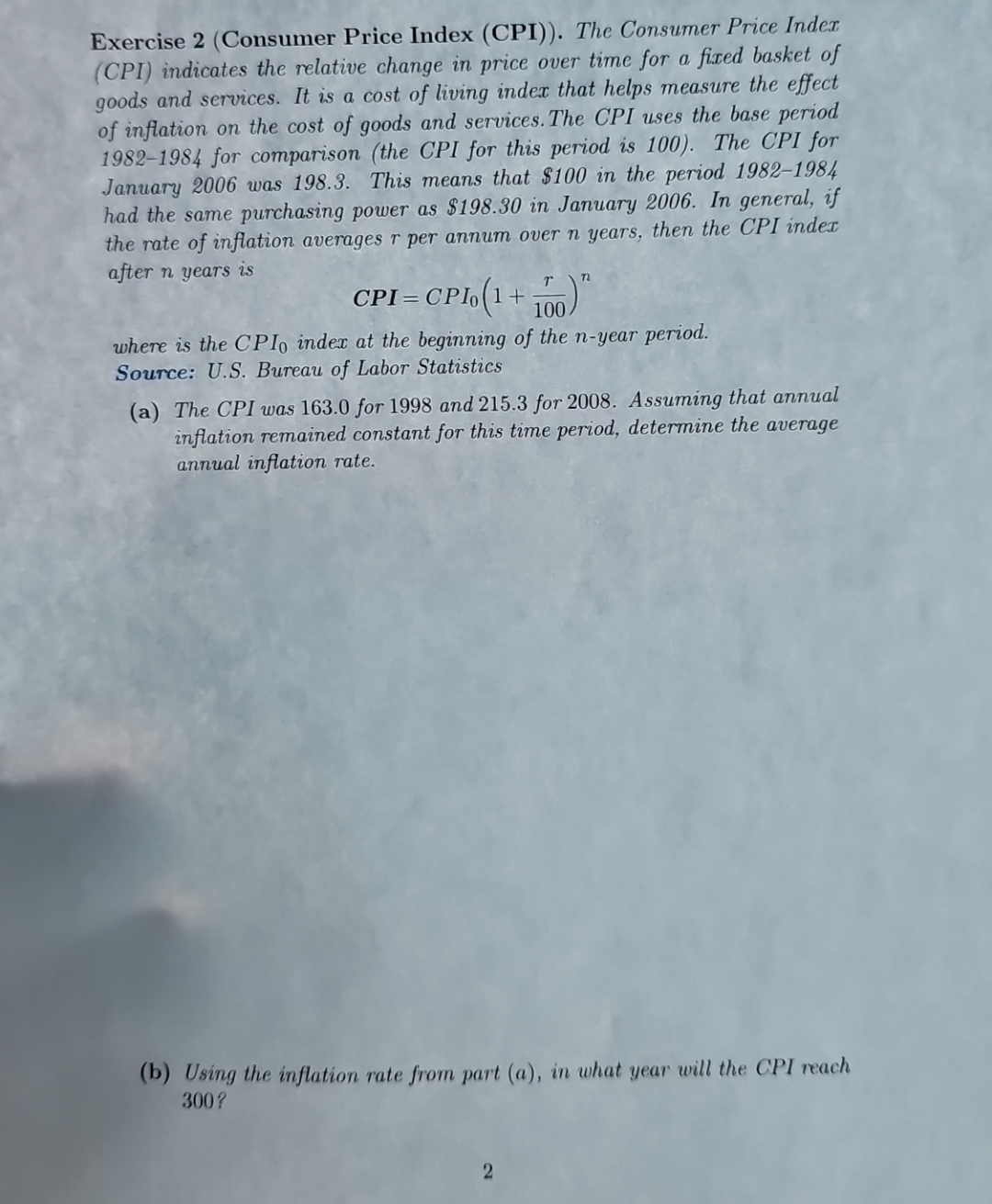 Exercise 2 ( Consumer Price Index ( CPI ) ) . The