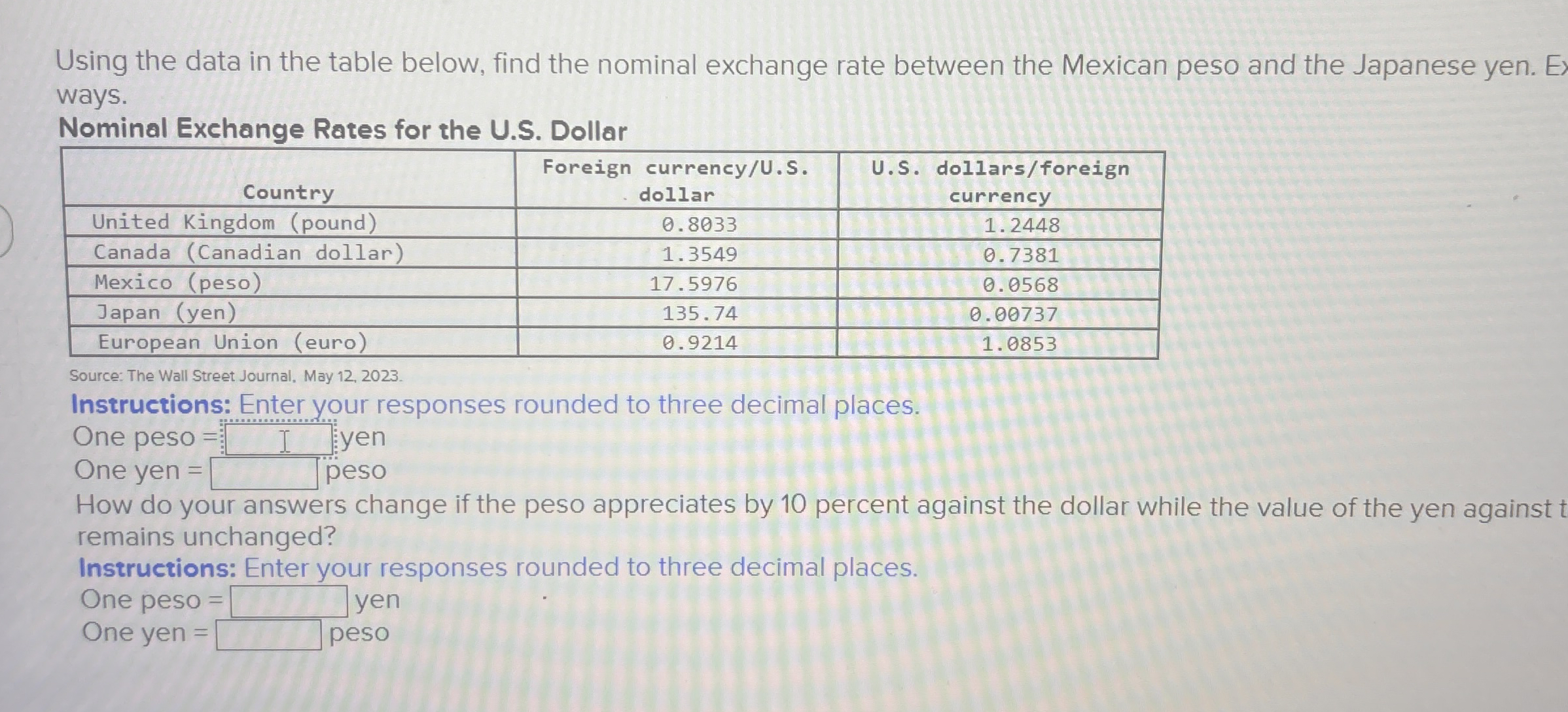 Using the data in the table below, find the