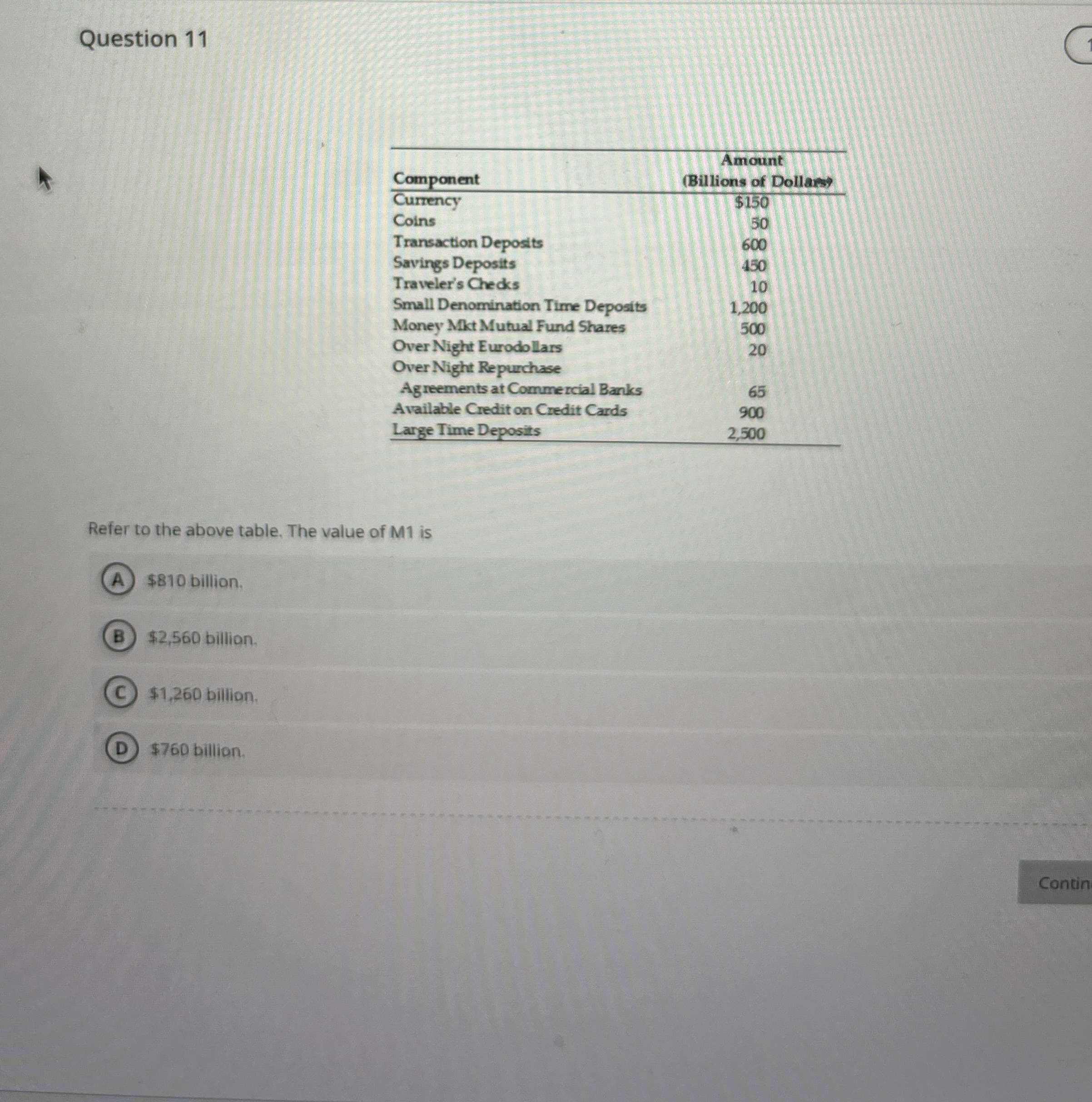 Question 1 1 \ table [ [ Component , \ table [ [