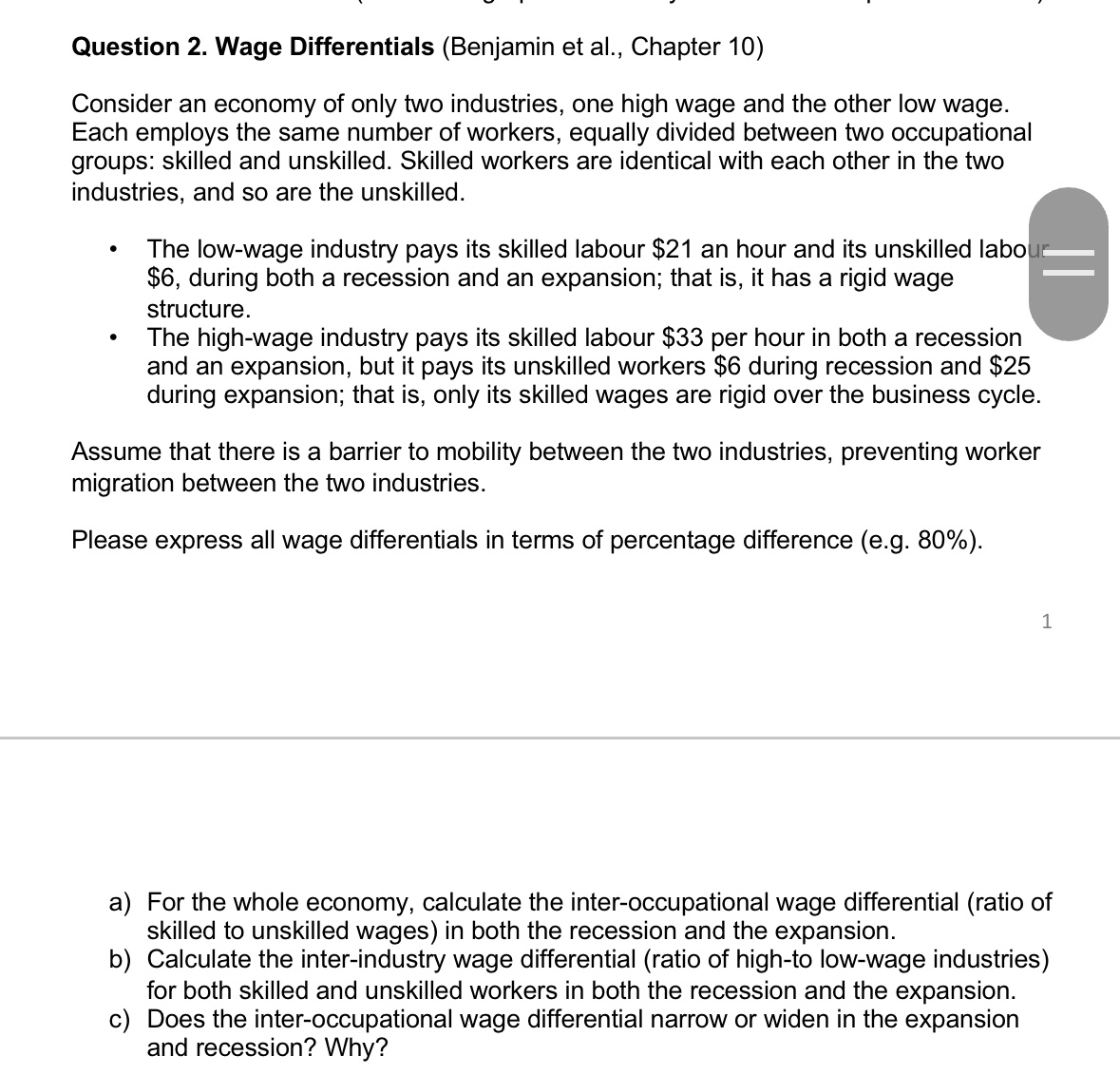 Question 2 . Wage Differentials ( Benjamin et al