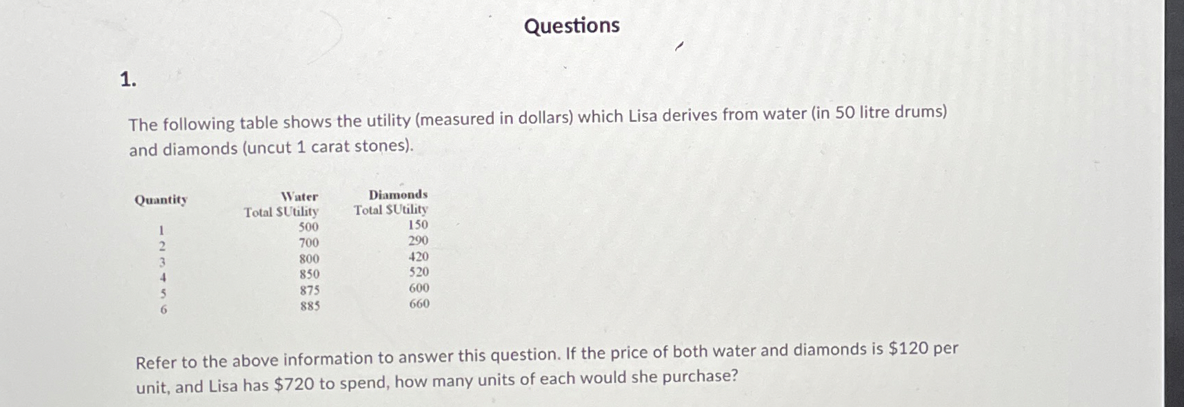 Questions 1 . The following table shows the