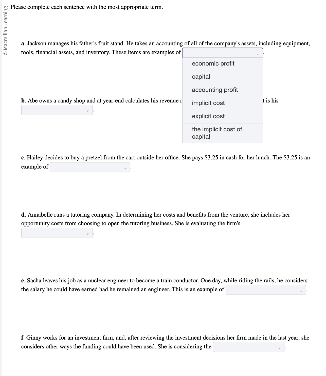 Please complete each sentence with the most