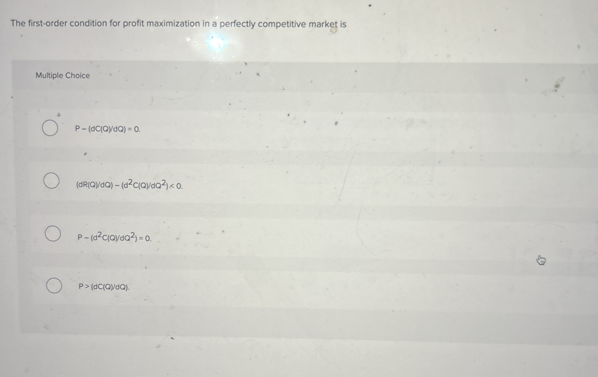 The first - order condition for profit