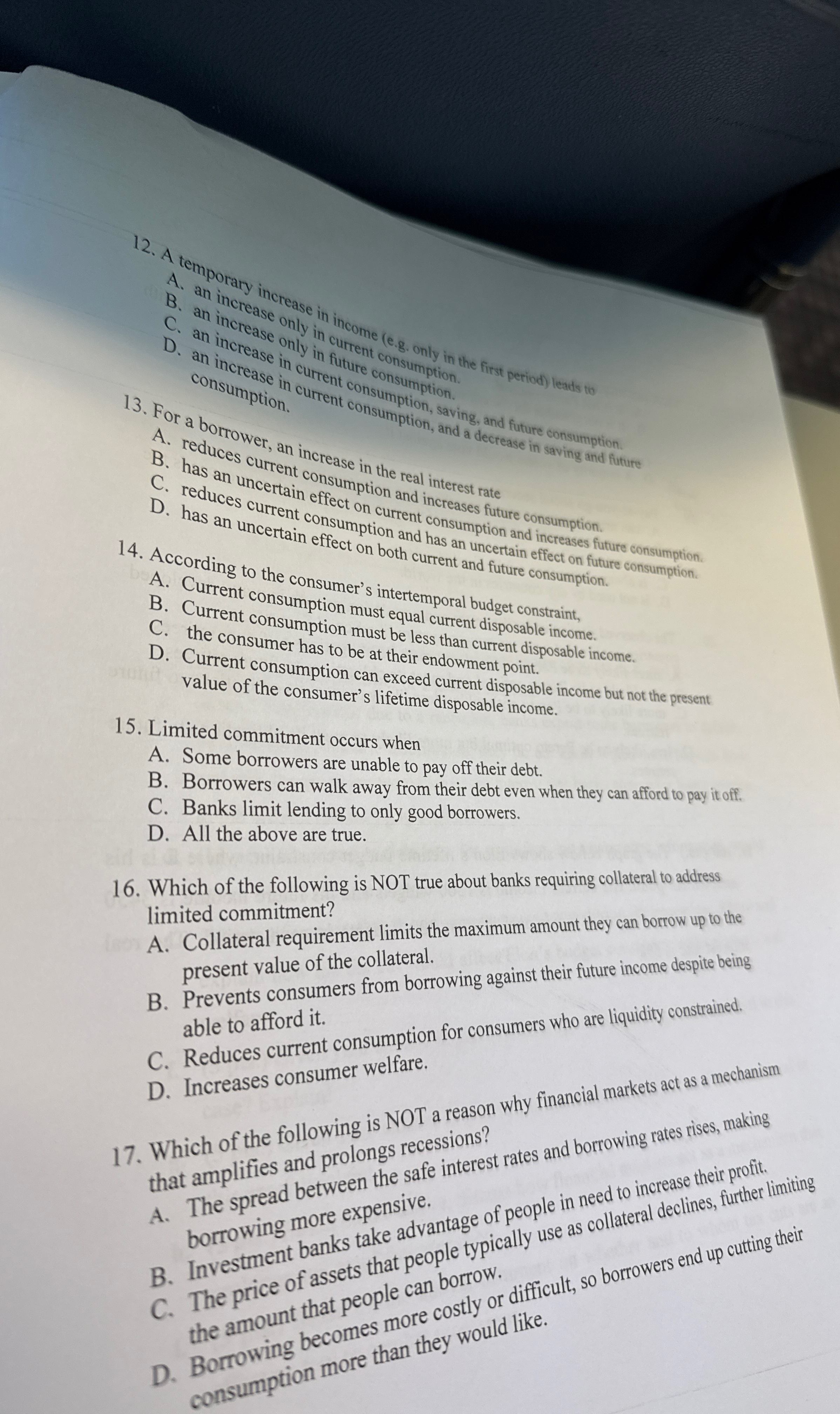 A . "mporary increase in income ( e . g . only in