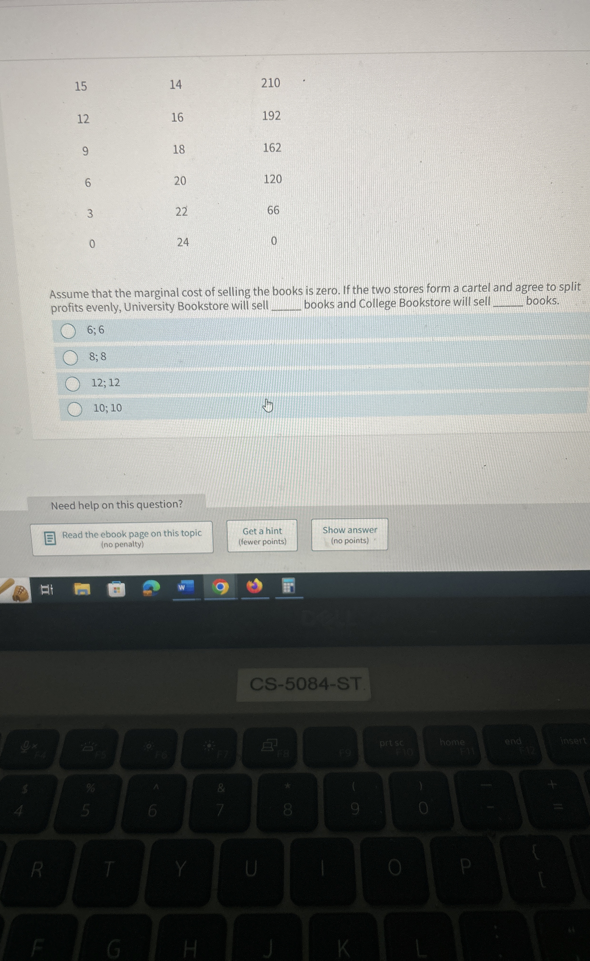 \ table [ [ 1 5 , 1 4 , 2 1 0 ] , [ 1 2 , 1 6 , 1