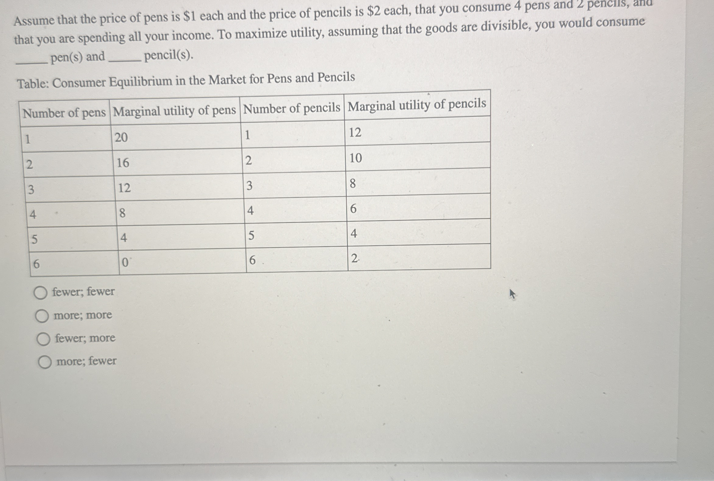 Assume that the price of pens is $ 1 each and the