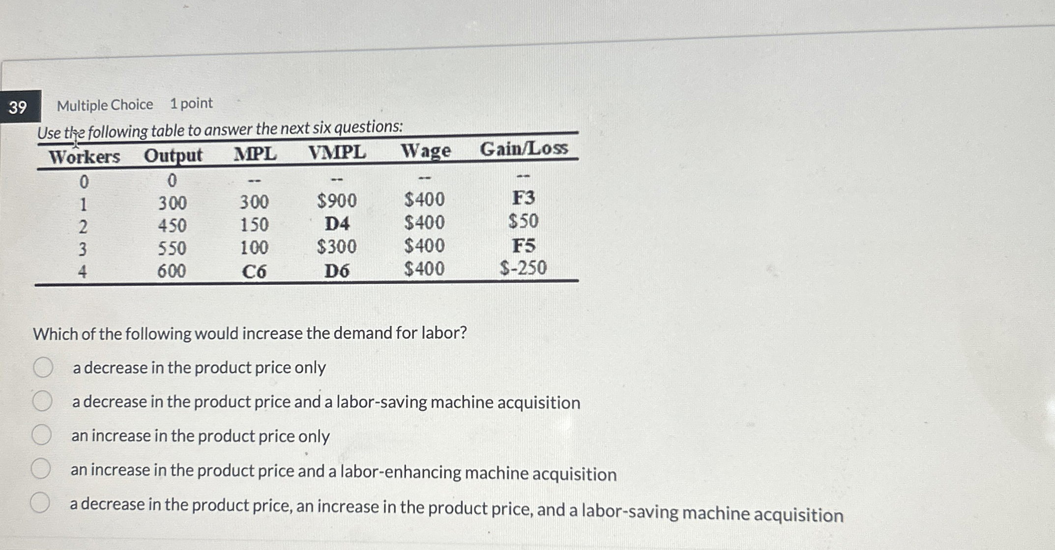3 9 Multiple Choice 1 point Use the following