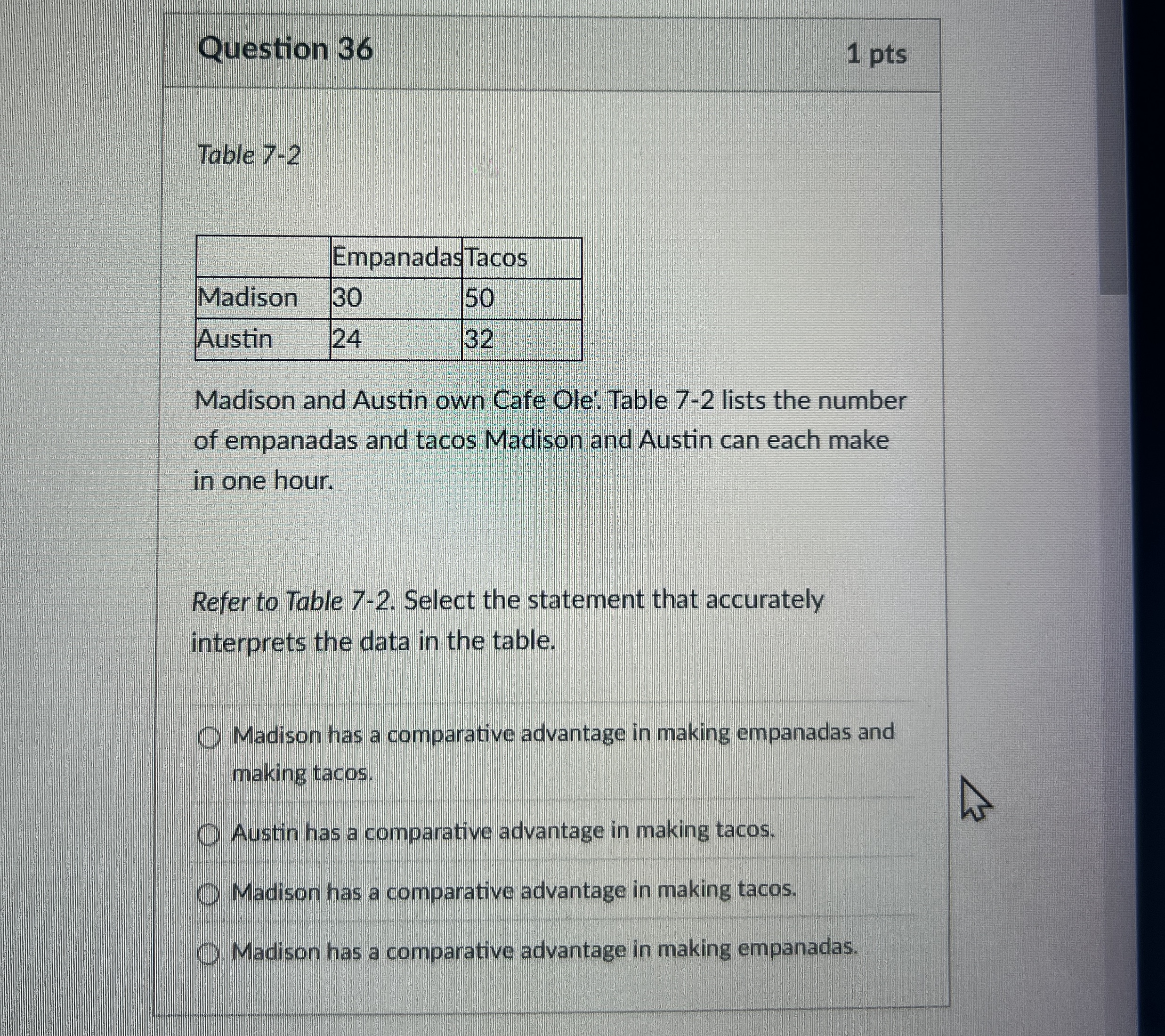 Question 3 6 1 pts Table 7 - 2 \ table [ [ ,