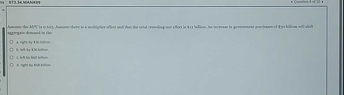 0 7 3 . 3 4 . MANK 0 9 Question 8 of 2 0 Assume