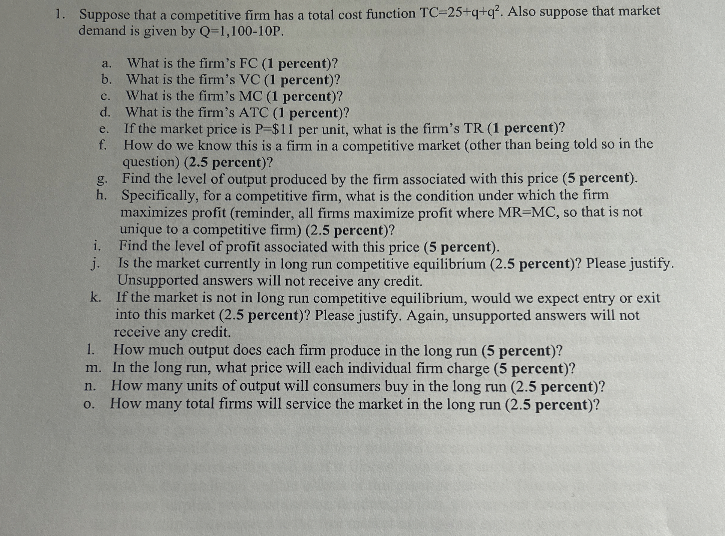 Suppose that a competitive firm has a total cost