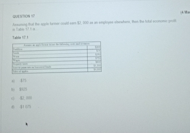 QUESTION 1 7 ( 4 Ma Assuming that the apple