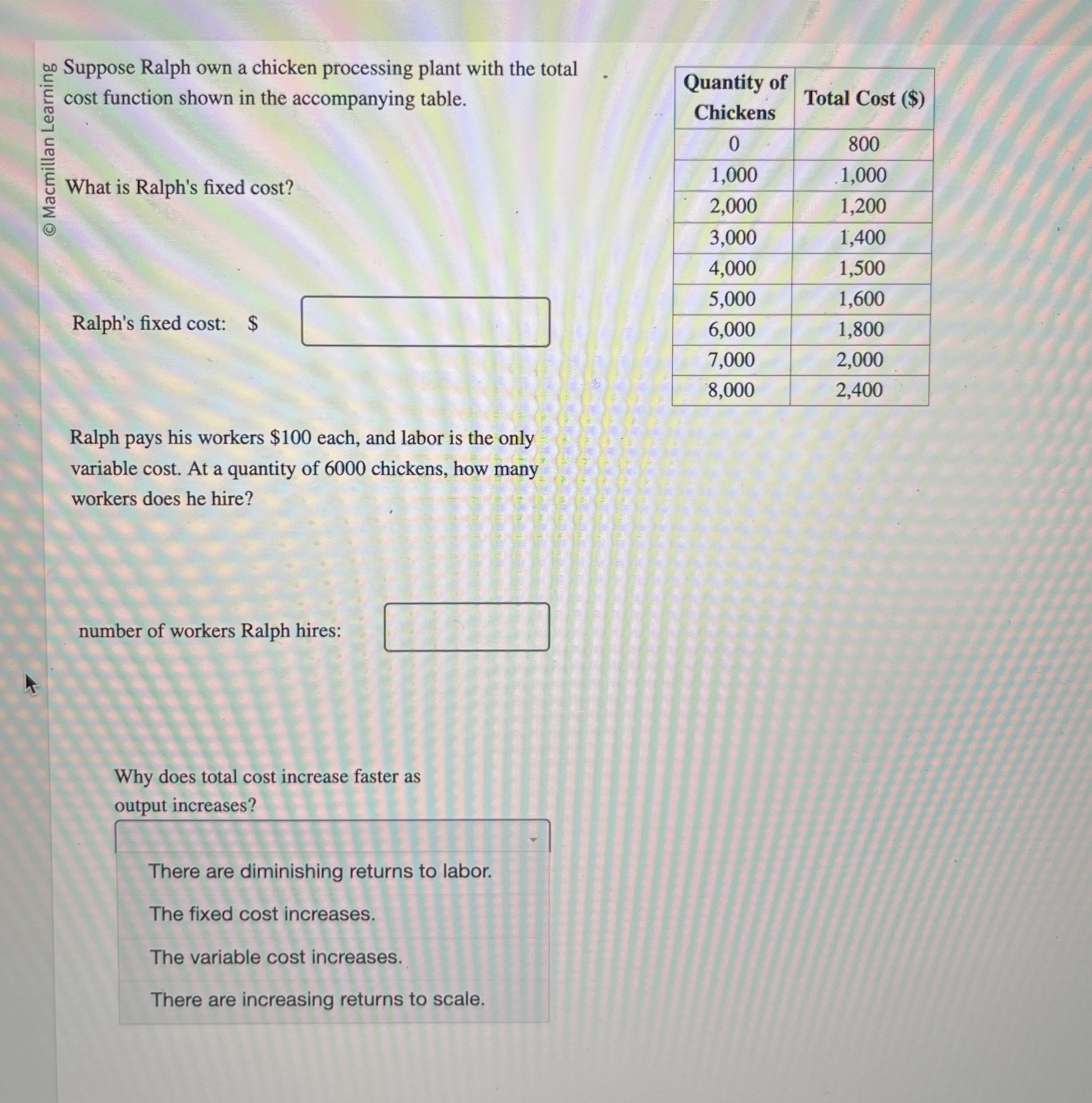 8 0 Suppose Ralph own a chicken processing plant