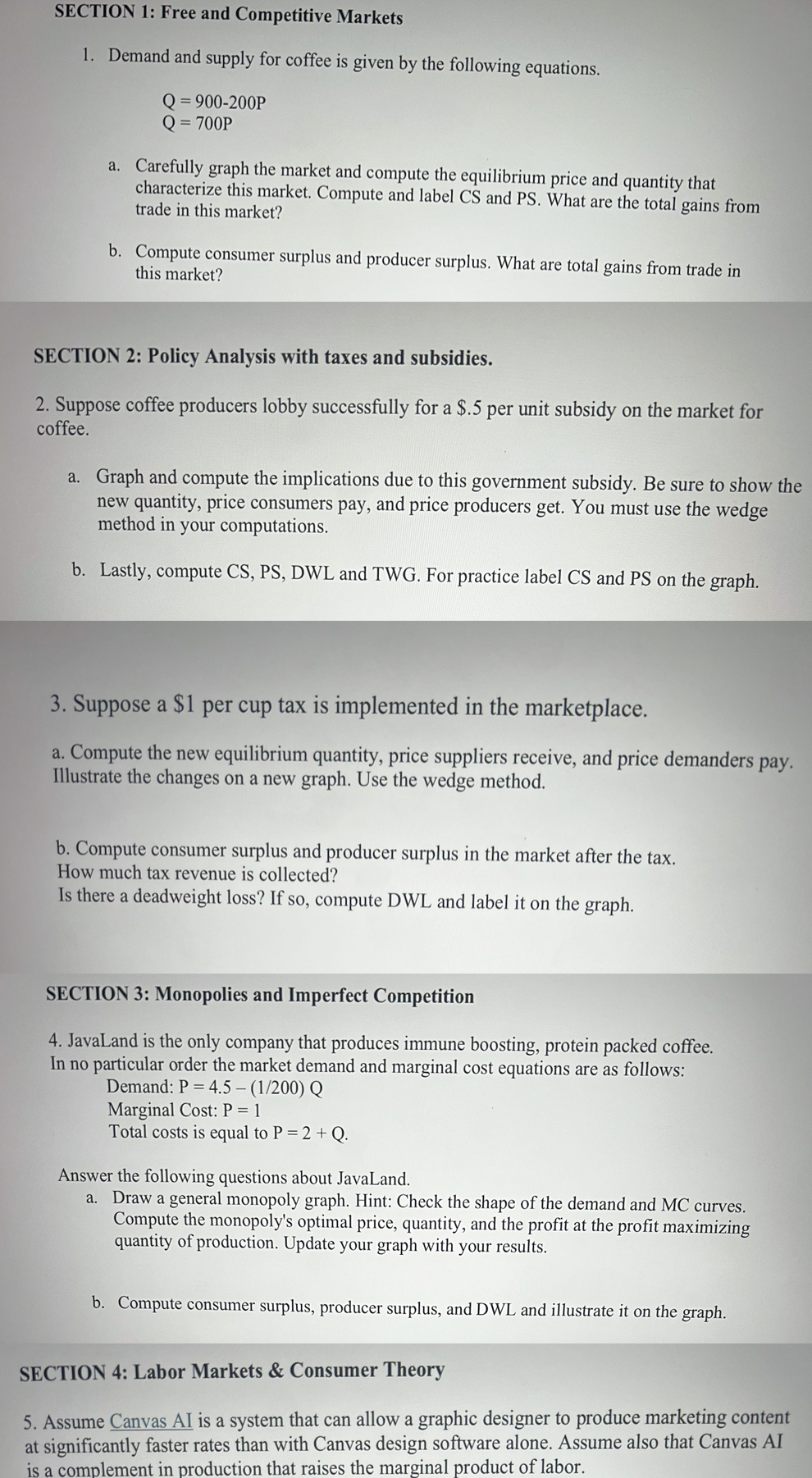 SECTION 1 : Free and Competitive Markets Demand