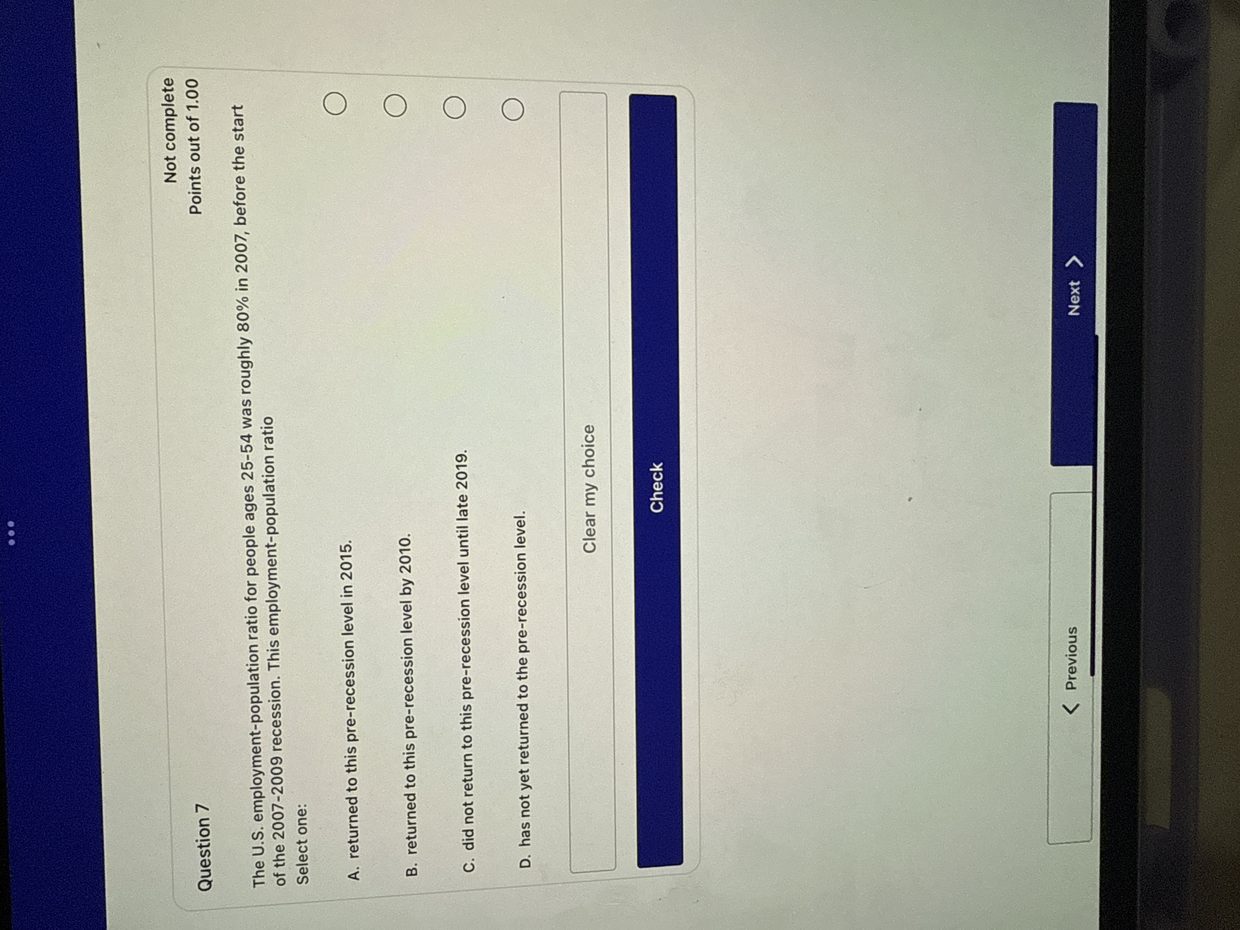 Question 7 The U . S . employment - population
