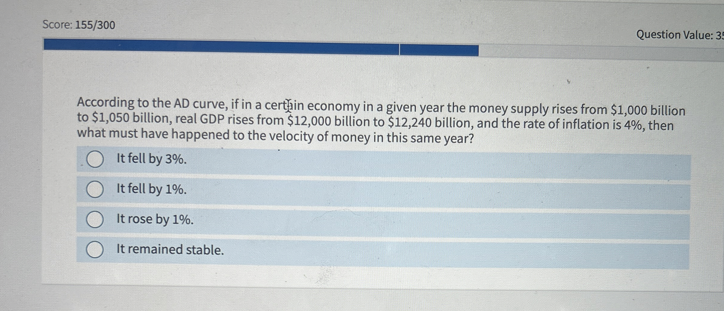 Score: 1 5 5 / 3 0 0 Question Value: 3 !