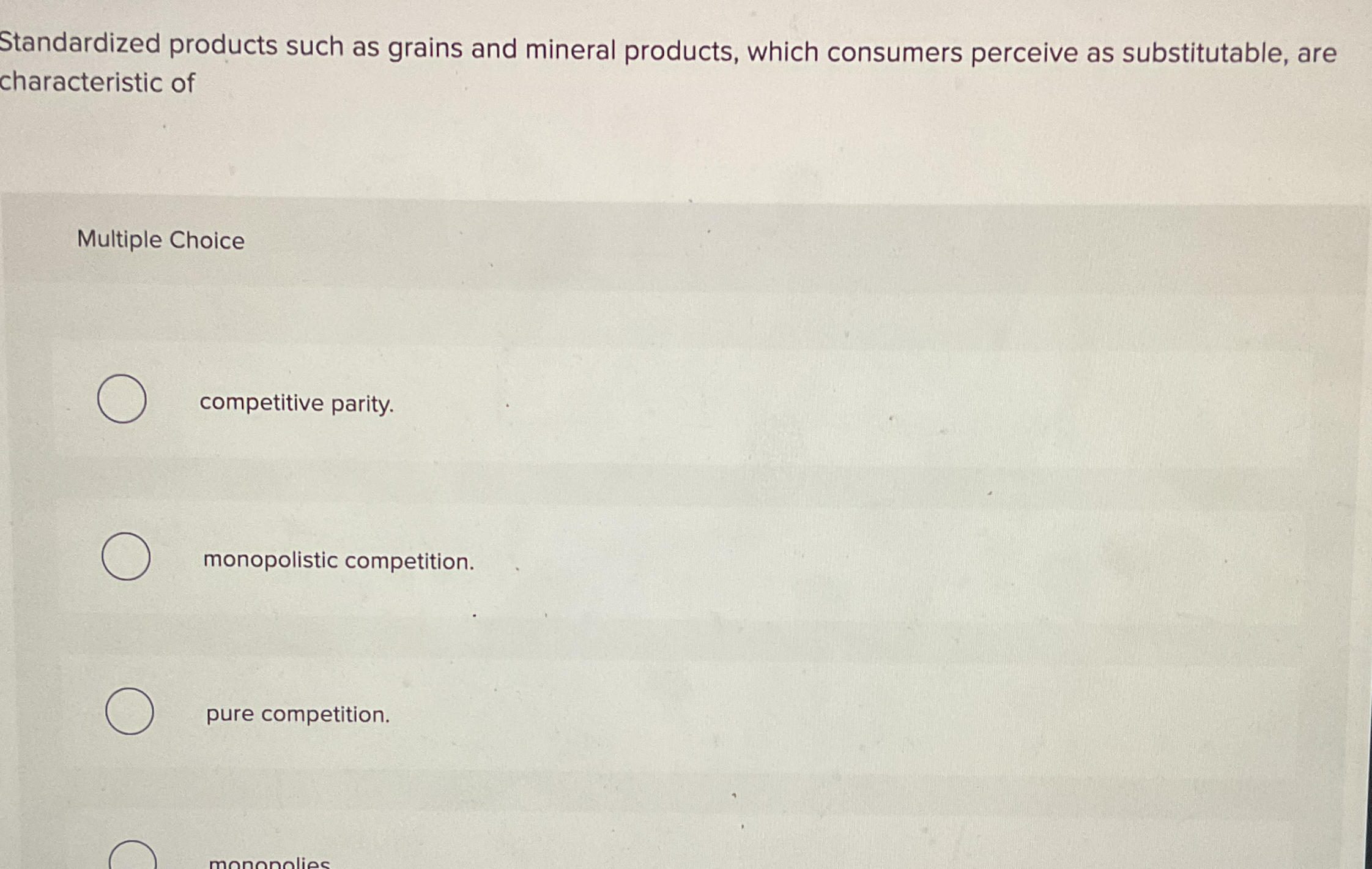 Standardized products such as grains and mineral