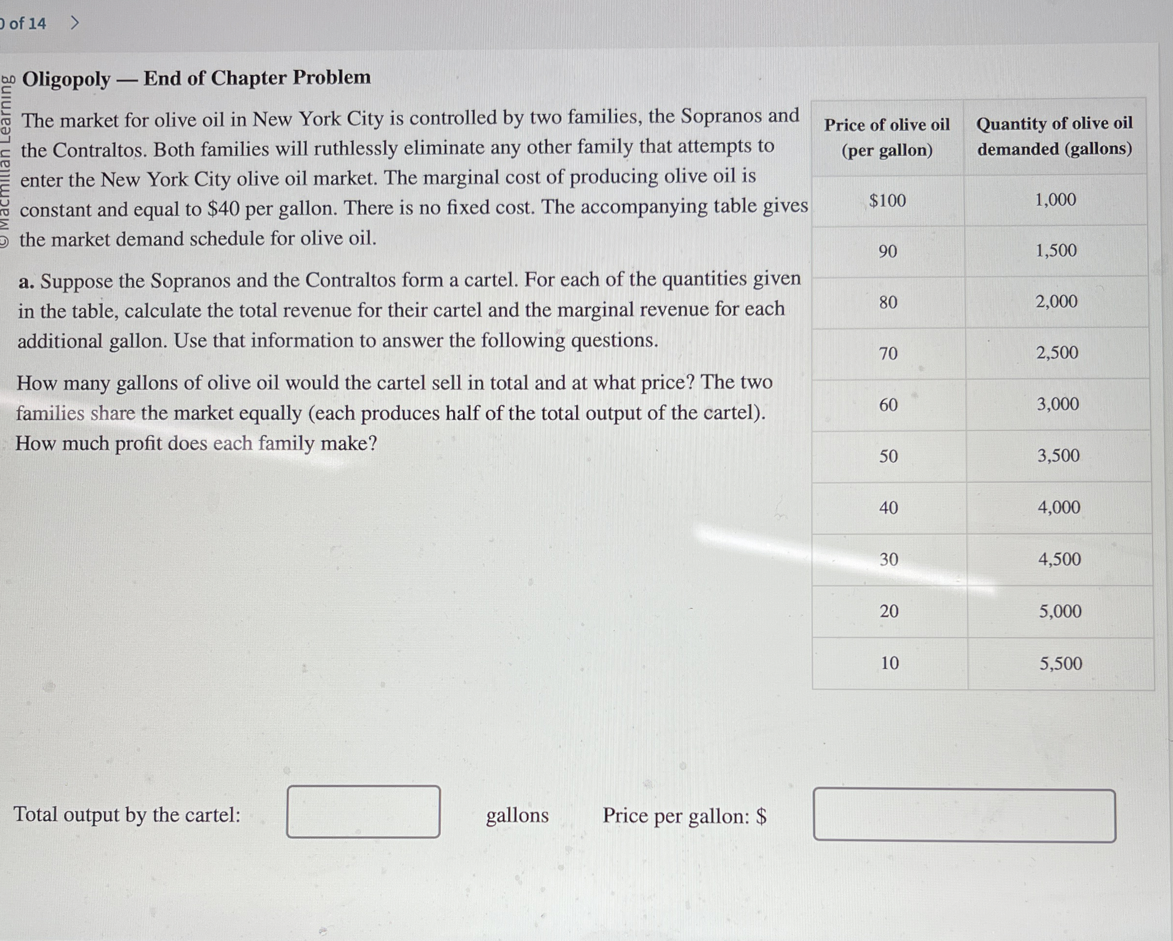 of 1 4 Oligopoly - End of Chapter Problem The
