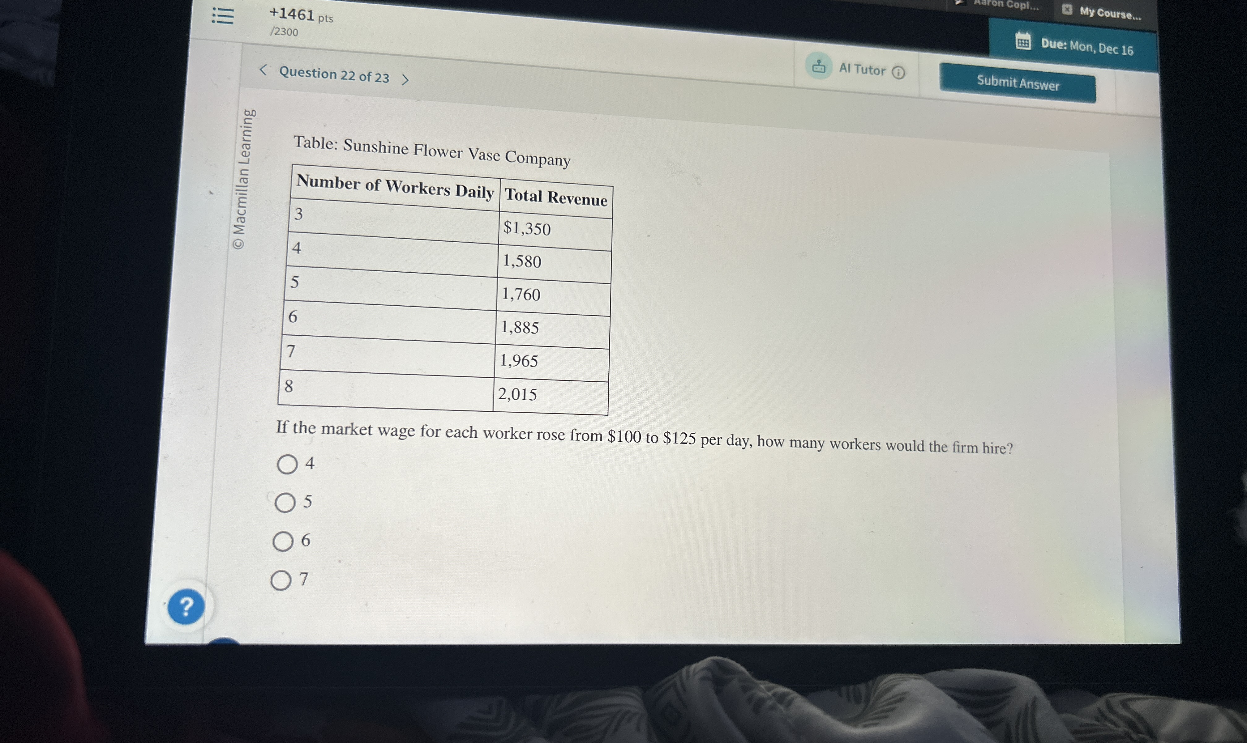 + 1 4 6 1 pts / 2 3 0 0 Due: Mon, Dec 1 6