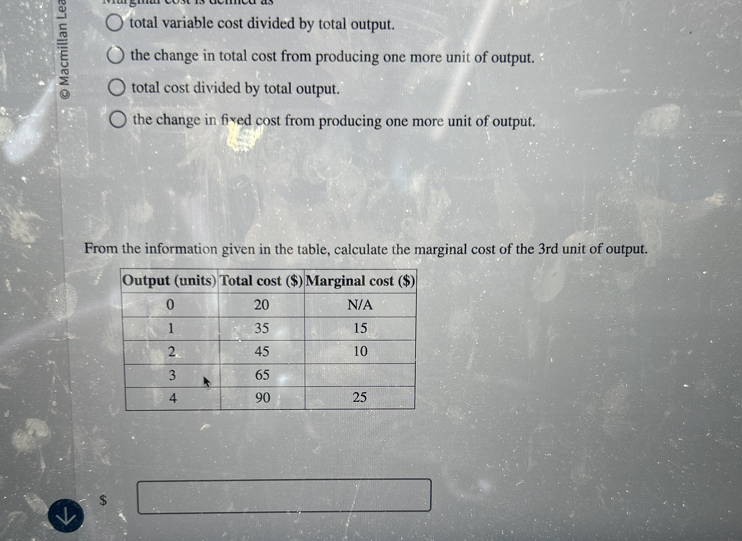 total variable cost divided by total output. the