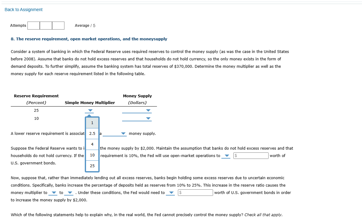 Attempts Average / 5 8 . The reserve requirement,