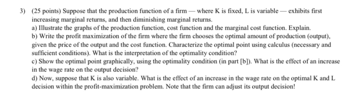 3 ) ( 2 5 points ) Suppose that the production