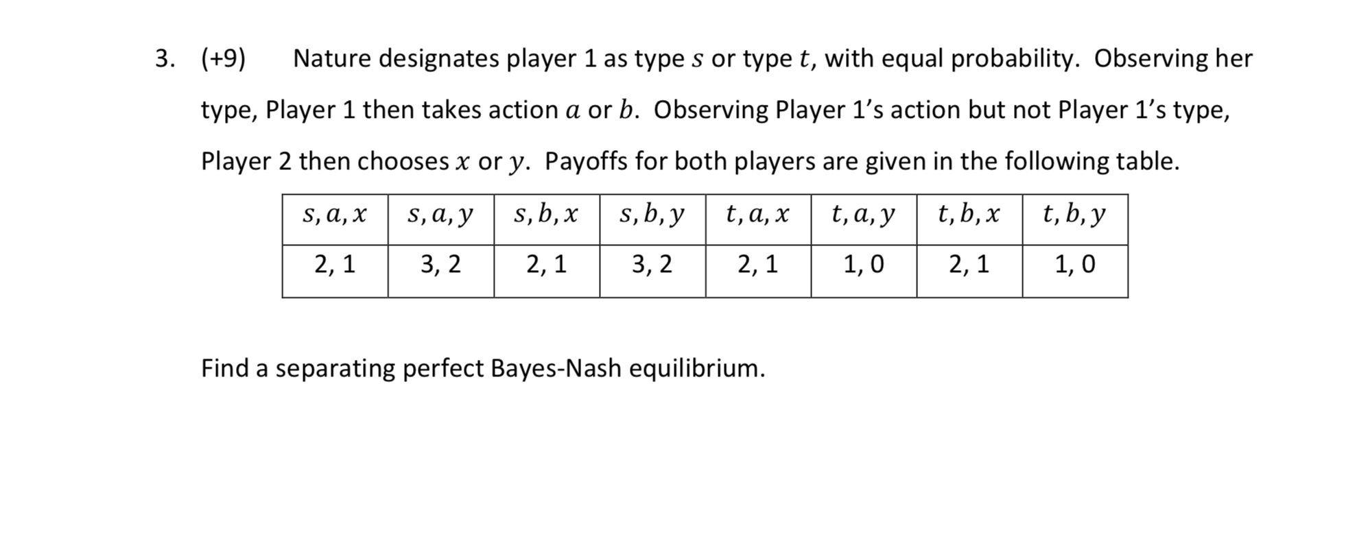 ( + 9 ) Nature designates player 1 as type s or