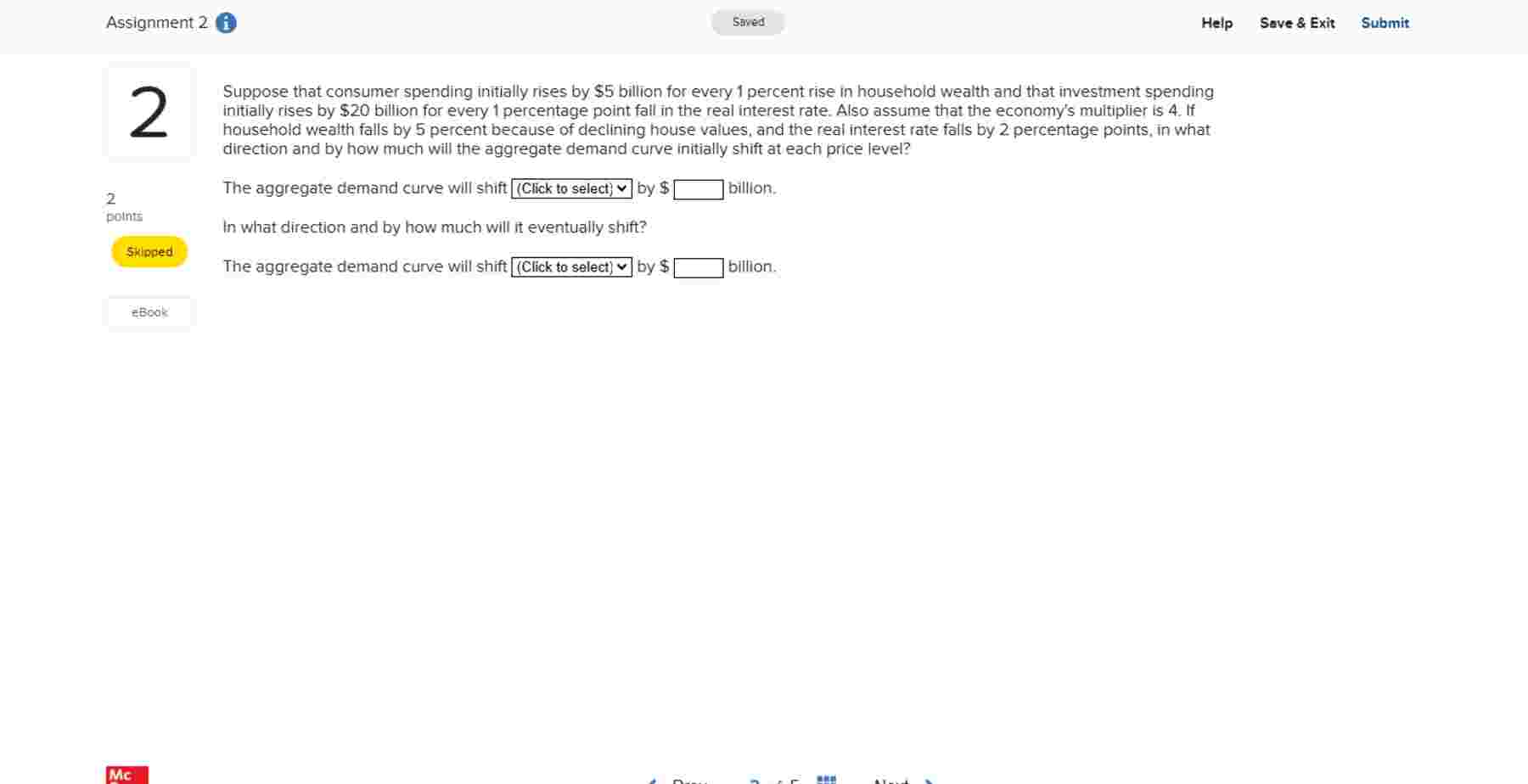 Suppose that consumer spending initially rises by