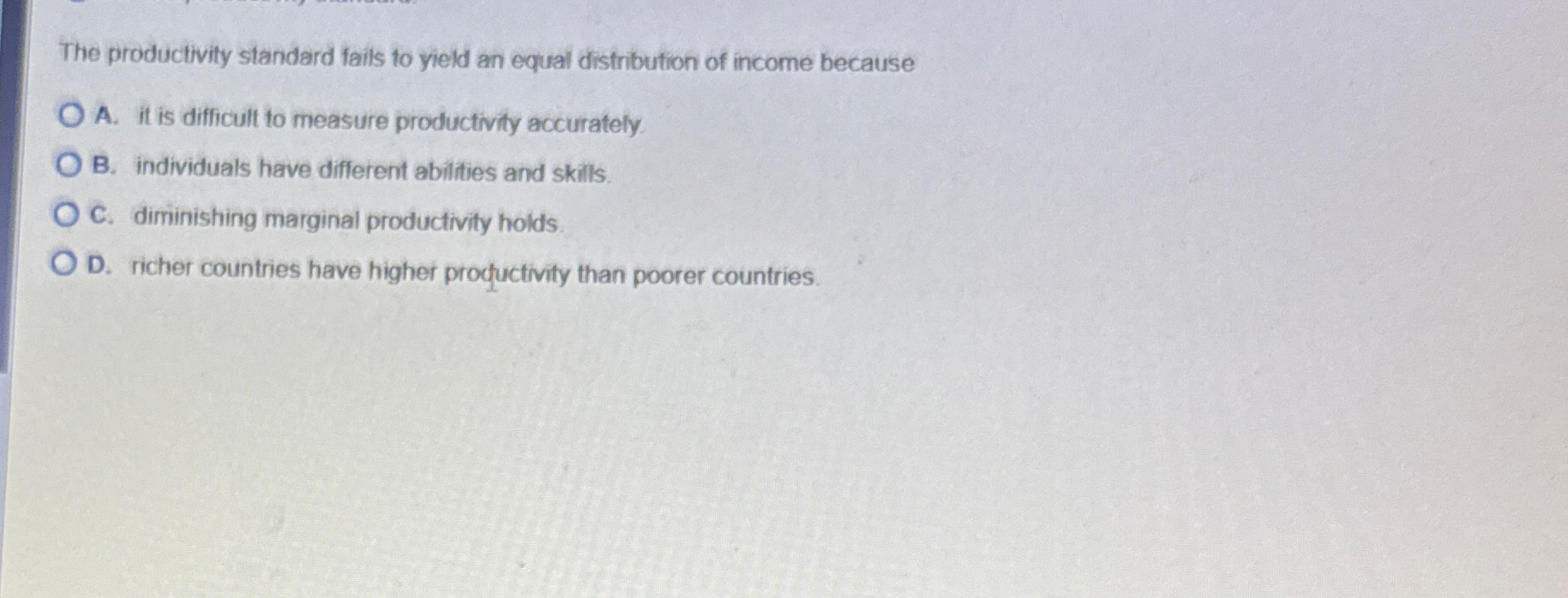 The productivity standard fails to yield an equal