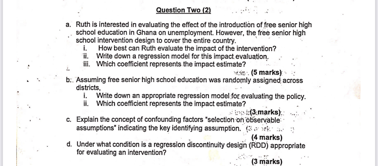 Question Two ( 2 ) a . Ruth is interested in