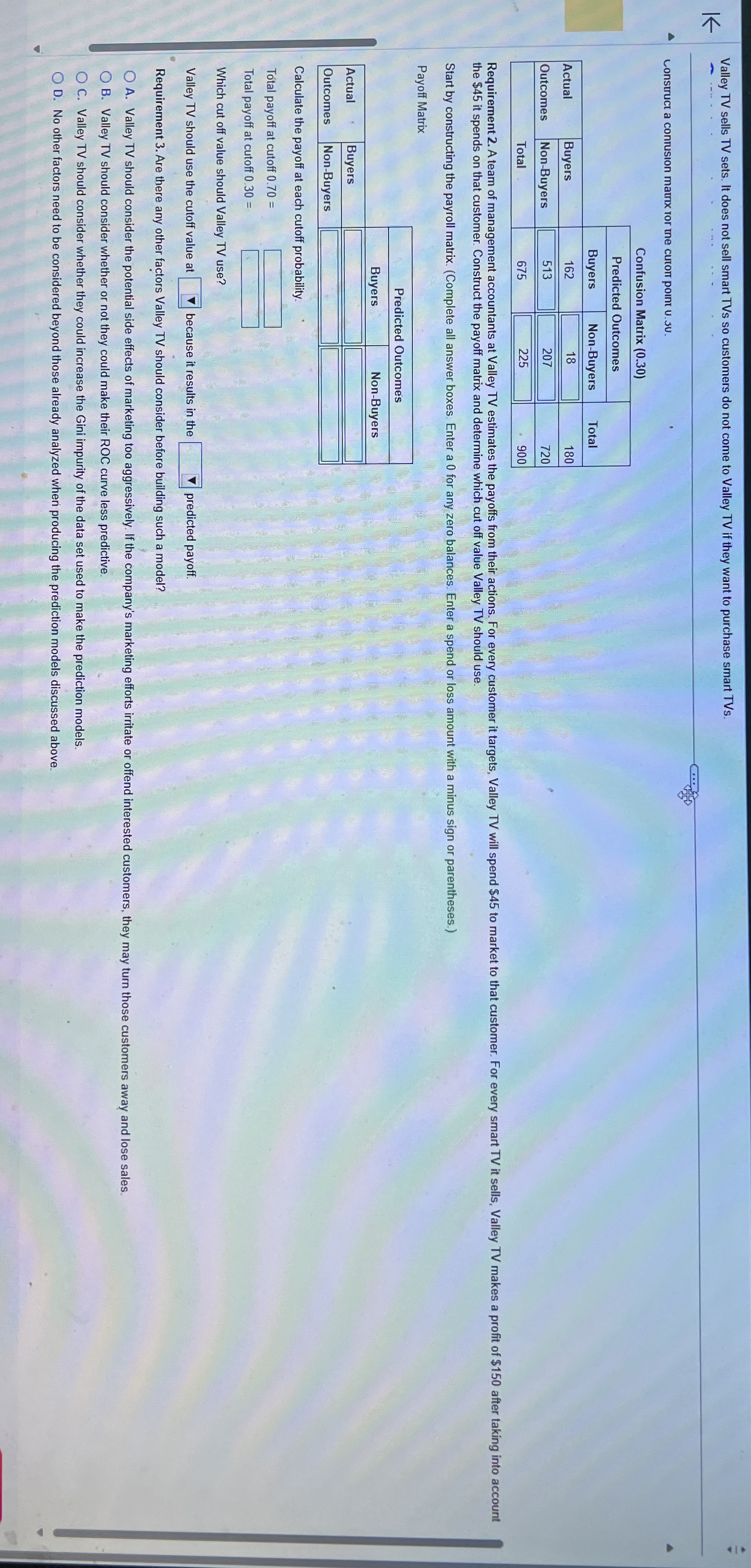 Valley TV sells TV sets. It does not sell smart