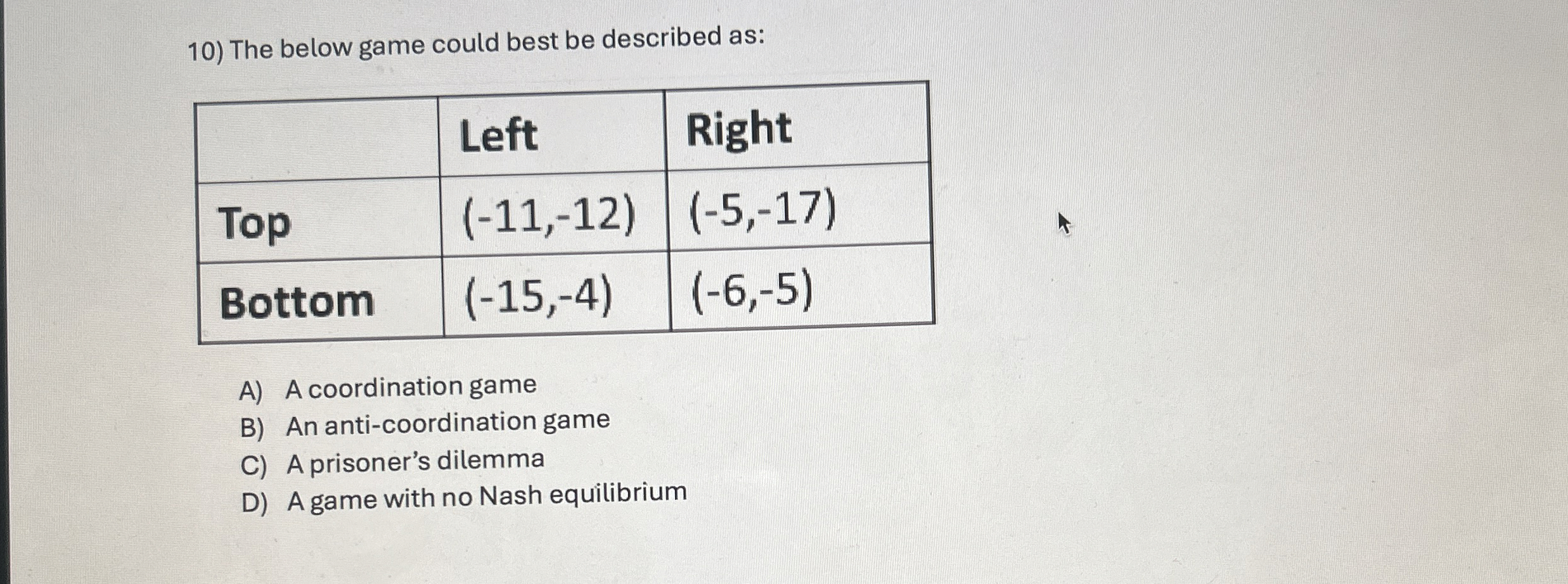 The below game could best be described as: \