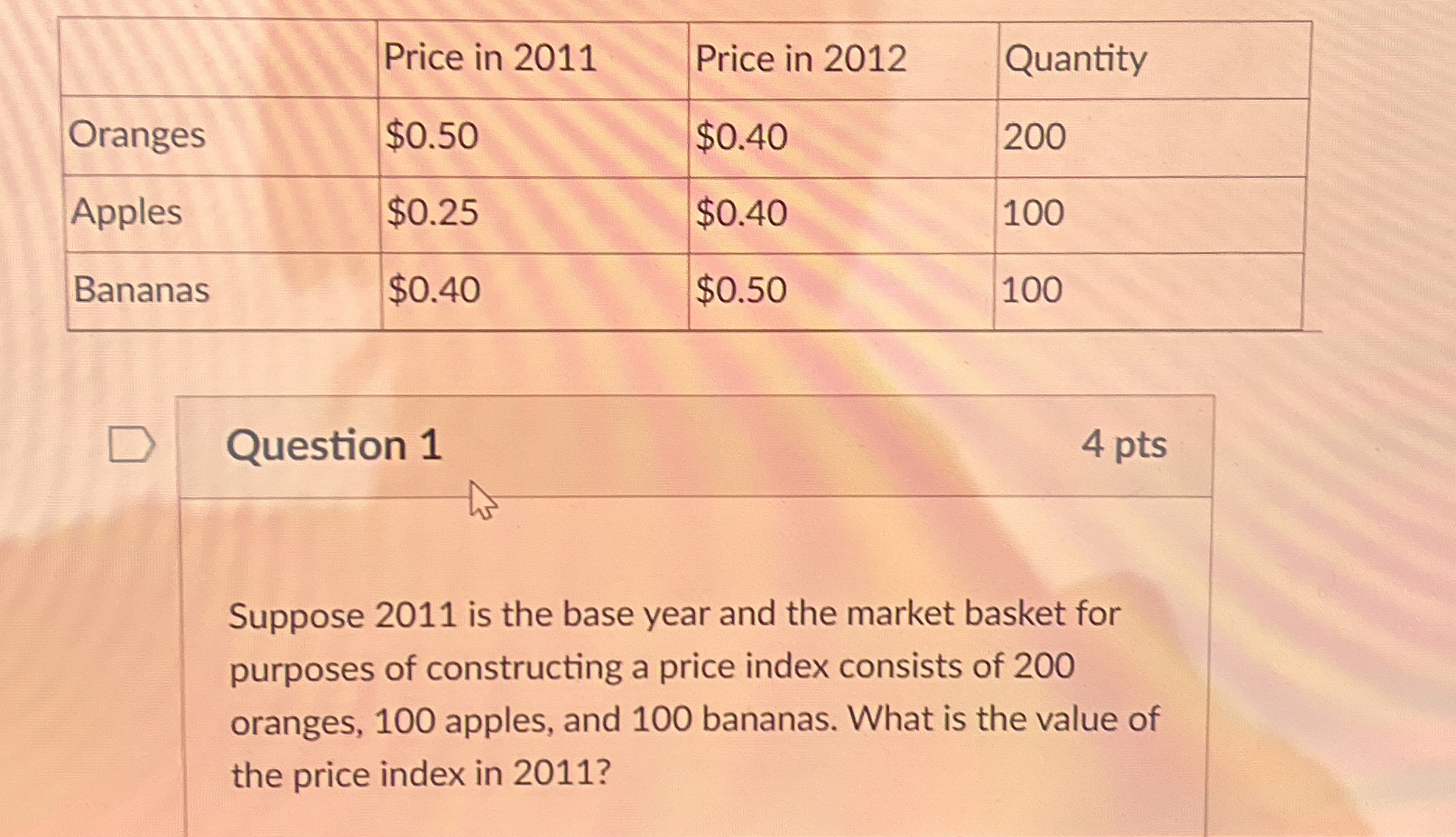 \ table [ [ , Price in 2 0 1 1 , Price in 2 0 1 2