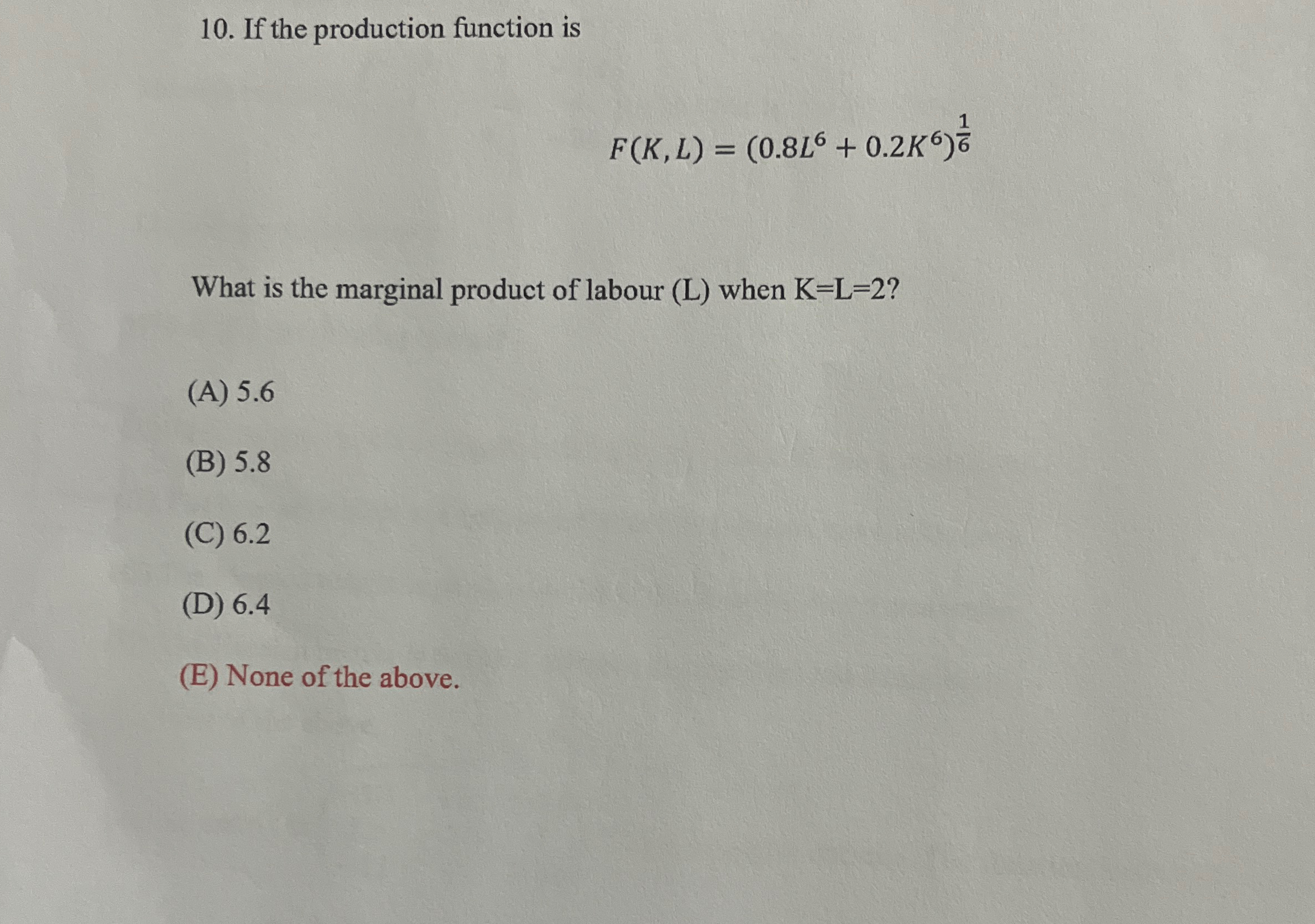 If the production function is F ( K , L ) = ( 0 .