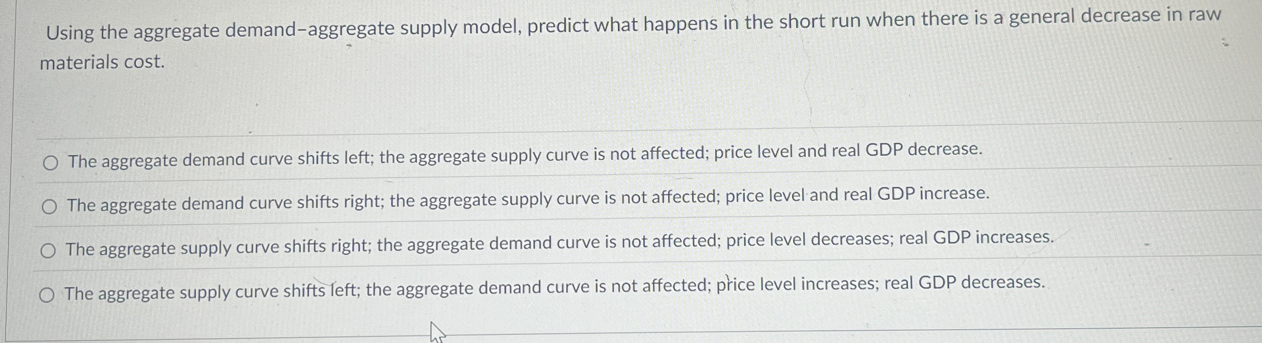 Using the aggregate demand - aggregate supply