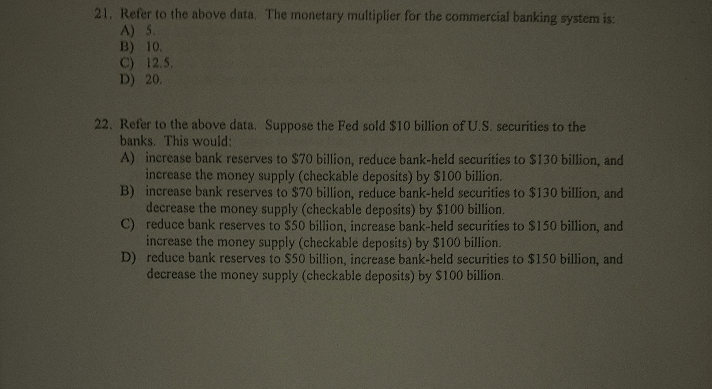 Refer to the above data. The monctary multiplier