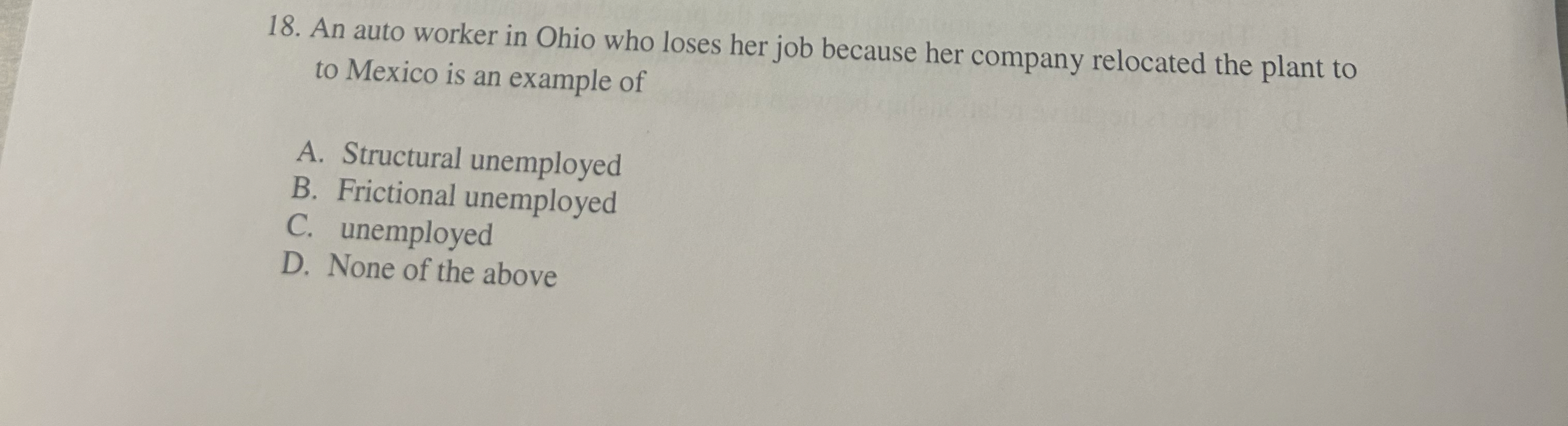 An auto worker in Ohio who loses her job because